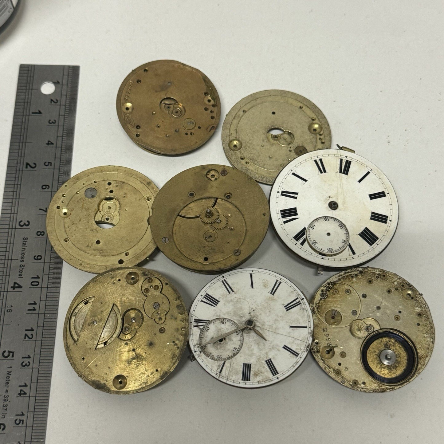 8 x Antique Manual Wind Pocket Watch Movements Parts Repair Bundle Job Lot