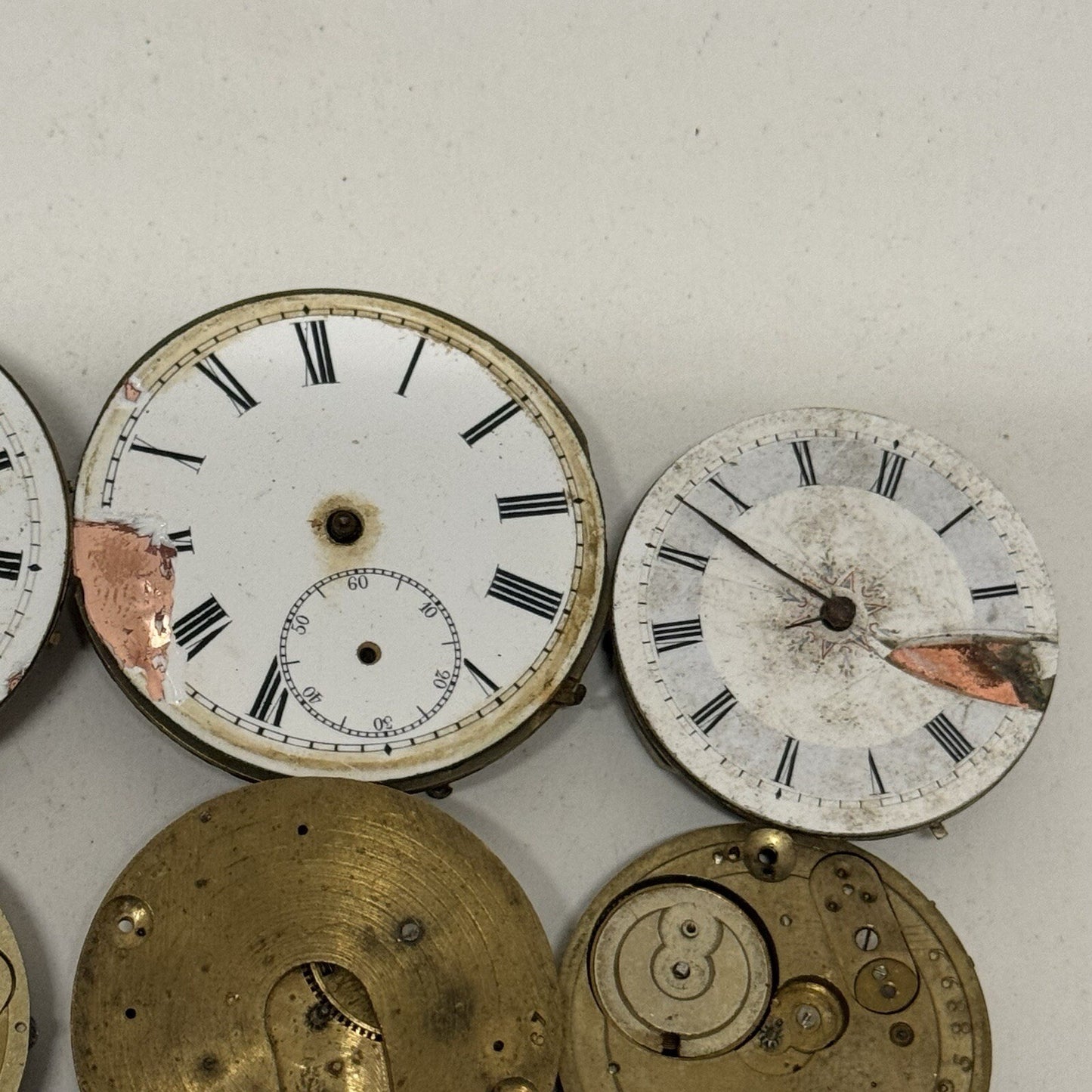 6 x Antique Manual Wind Pocket Watch Movements Parts Repair Bundle Job Lot