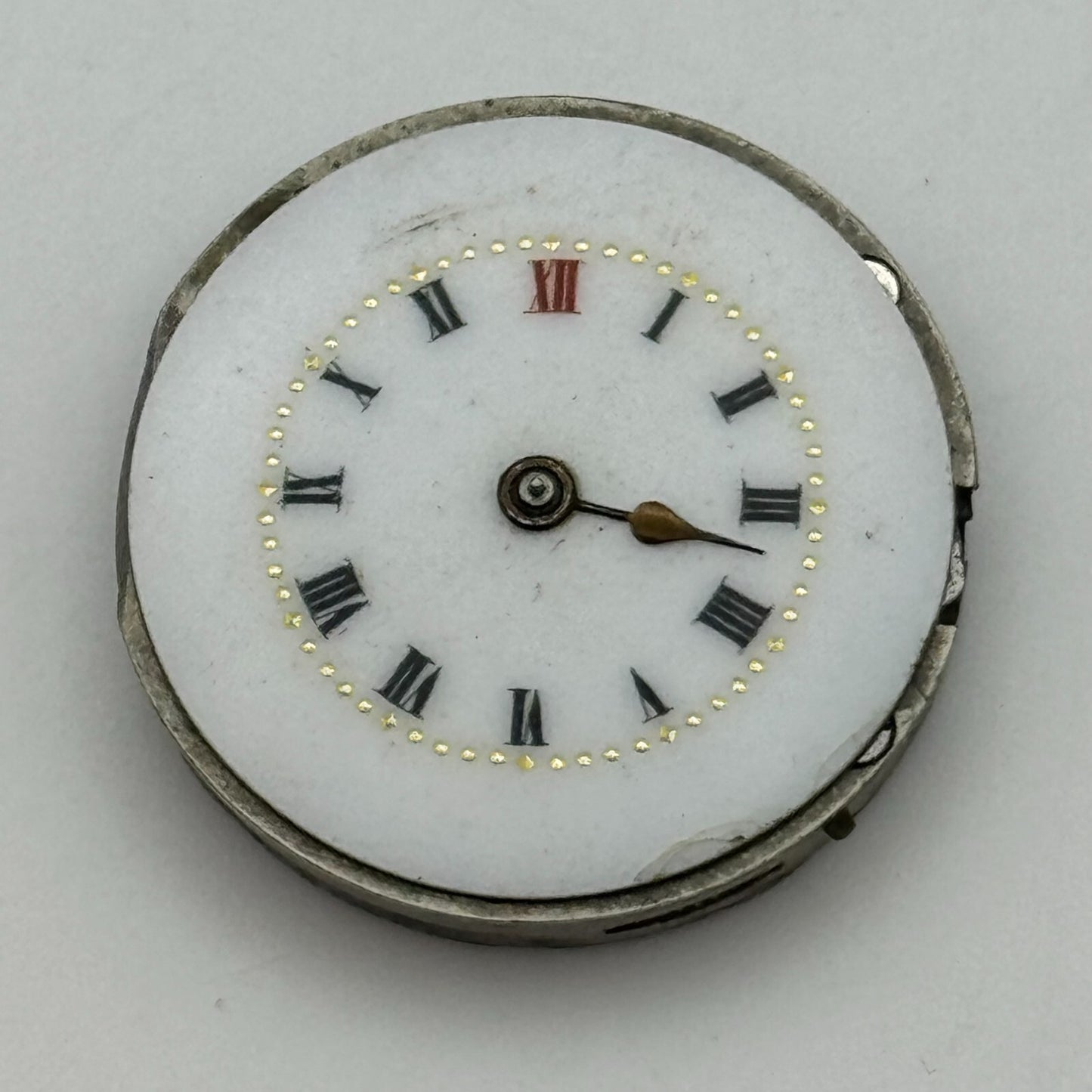 23.6mm Unidentified Porcelain Dial Trench Watch Movement Manual Wind FOR PARTS