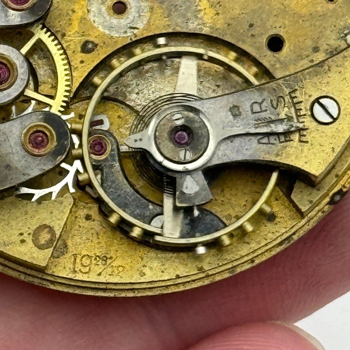 42.9mm Buren 19 28/12 Balance Intact Partial Pocket Watch Movement PARTS SPARE
