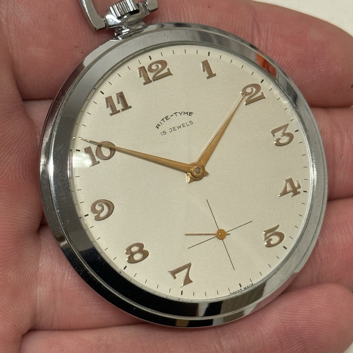 49mm Vintage NEW OLD STOCK Rite - Tyme Open Face Subdial Pocket Watch TO SERVICE