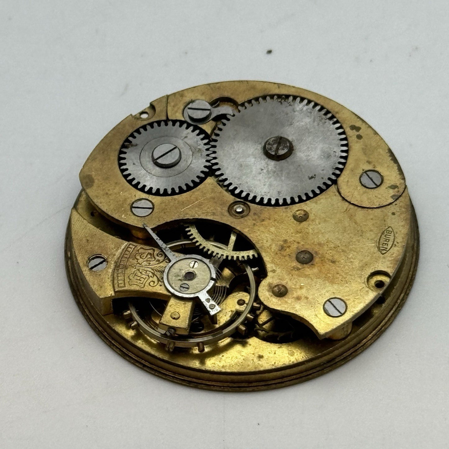 42.8mm Interesting Vintage Buren Pocket Watch Movement PARTS REPAIR SPARES