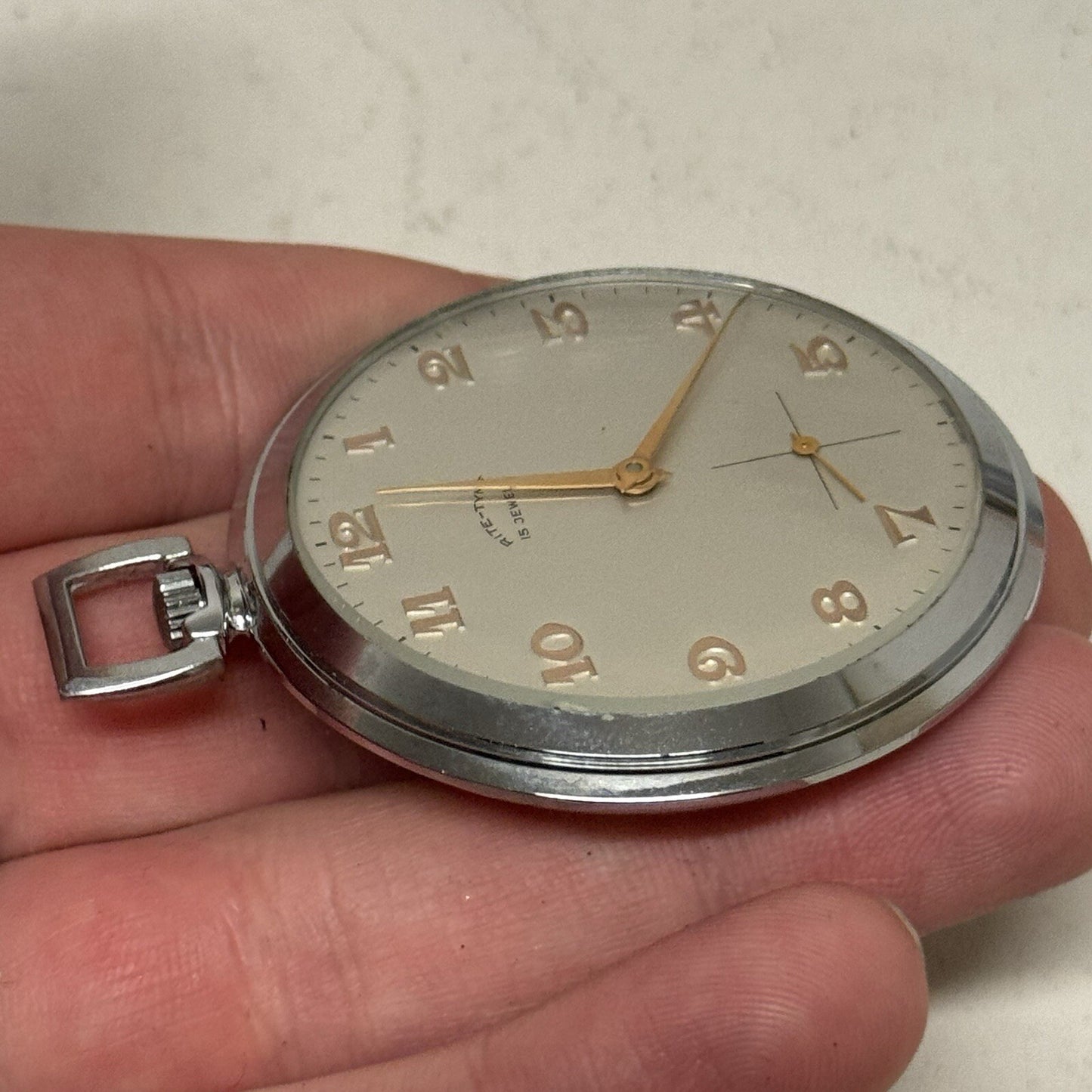 49mm Vintage NEW OLD STOCK Rite - Tyme Open Face Subdial Pocket Watch TO SERVICE