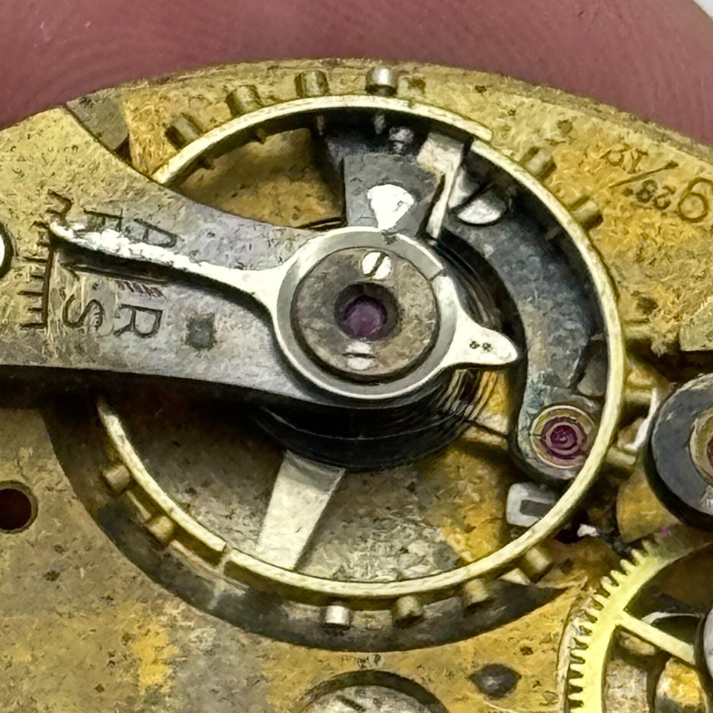 42.9mm Buren 19 28/12 Balance Intact Partial Pocket Watch Movement PARTS SPARE