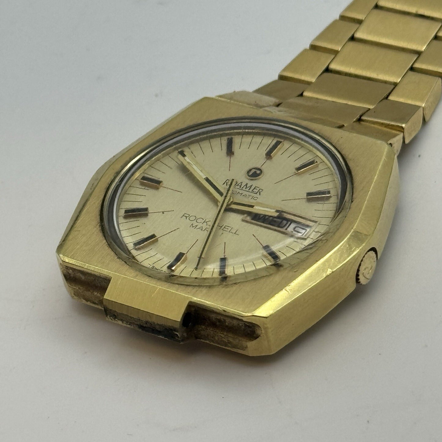 39mm Men’s Roamer Rockshell Mark I Automatic Day Date Watch Runs RESTORE