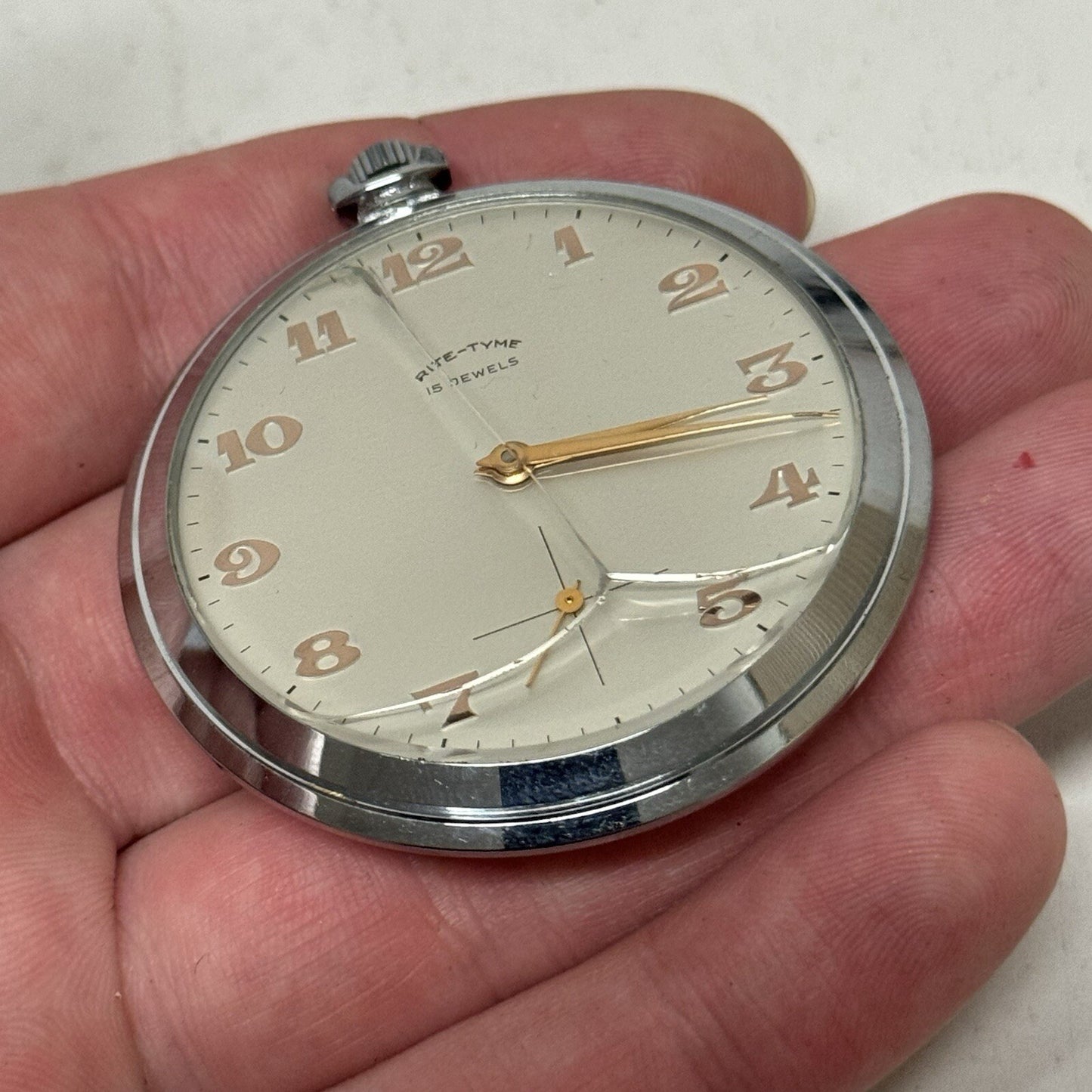 49mm Vintage NEW OLD STOCK Rite - Tyme Open Face Subdial Pocket Watch TO SERVICE