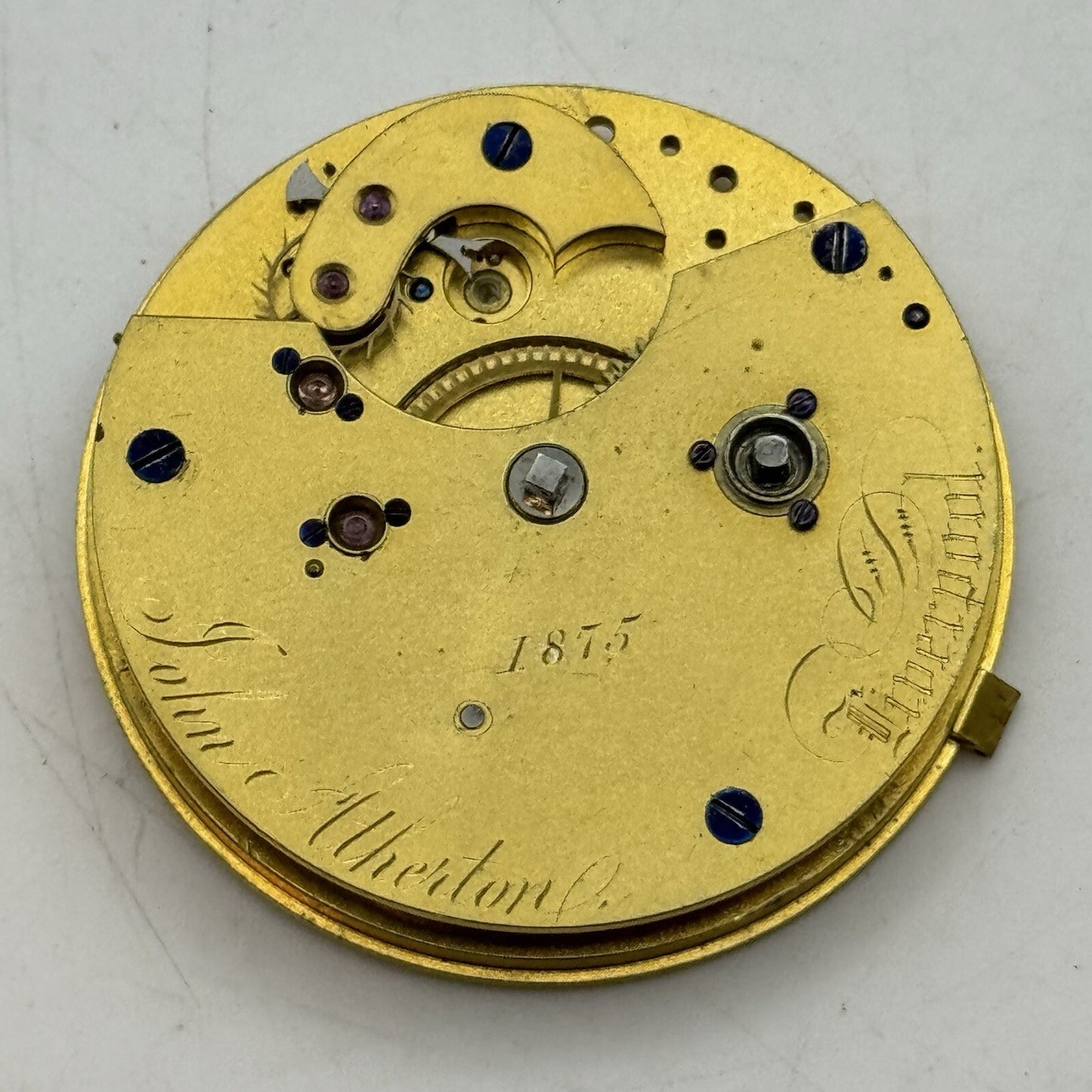 43mm Manual Wind John Atherton Liverpool Fusee Pocket Watch Movement FOR PARTS