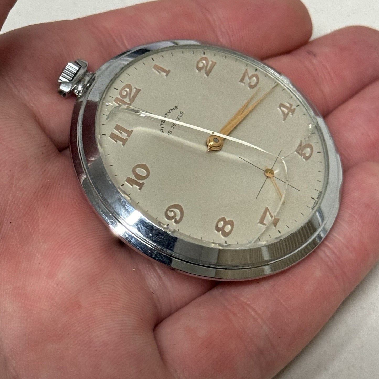 49mm Vintage NEW OLD STOCK Rite - Tyme Open Face Subdial Pocket Watch TO SERVICE