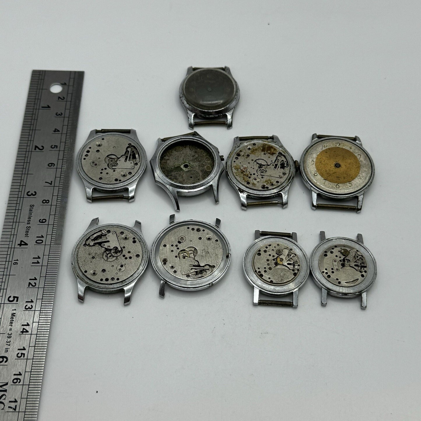 9 x Vintage Soviet Manual Wind Watch Heads For Parts Repair Job Lot Bundle