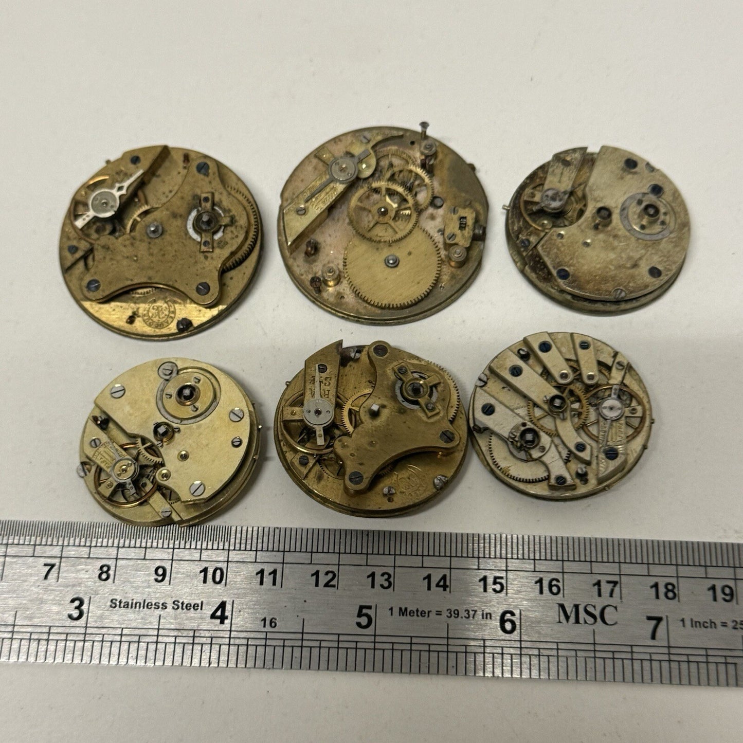 6 x Antique Manual Wind Pocket Watch Movements Parts Repair Bundle Job Lot