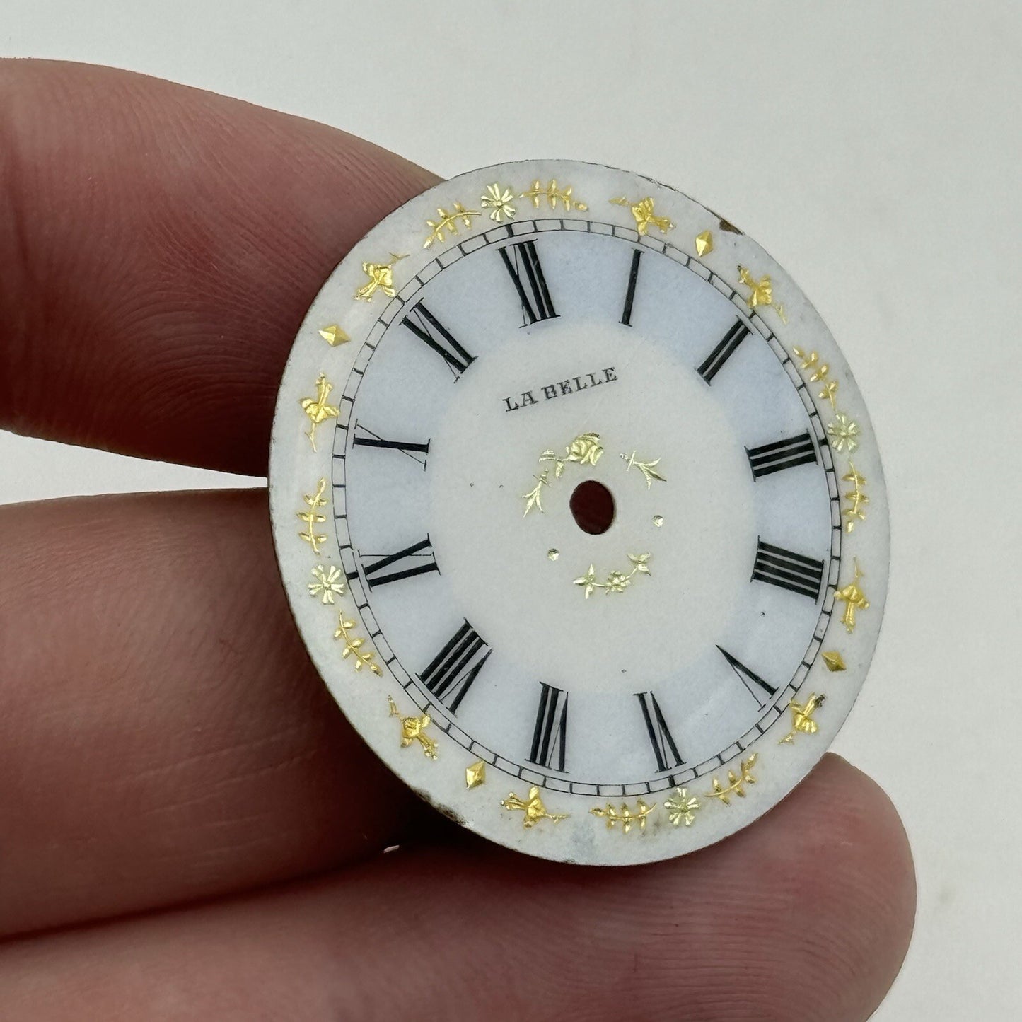 32.7mm Antique La Belle Beautiful Porcelain Patterned Pocket Watch Dial Spares