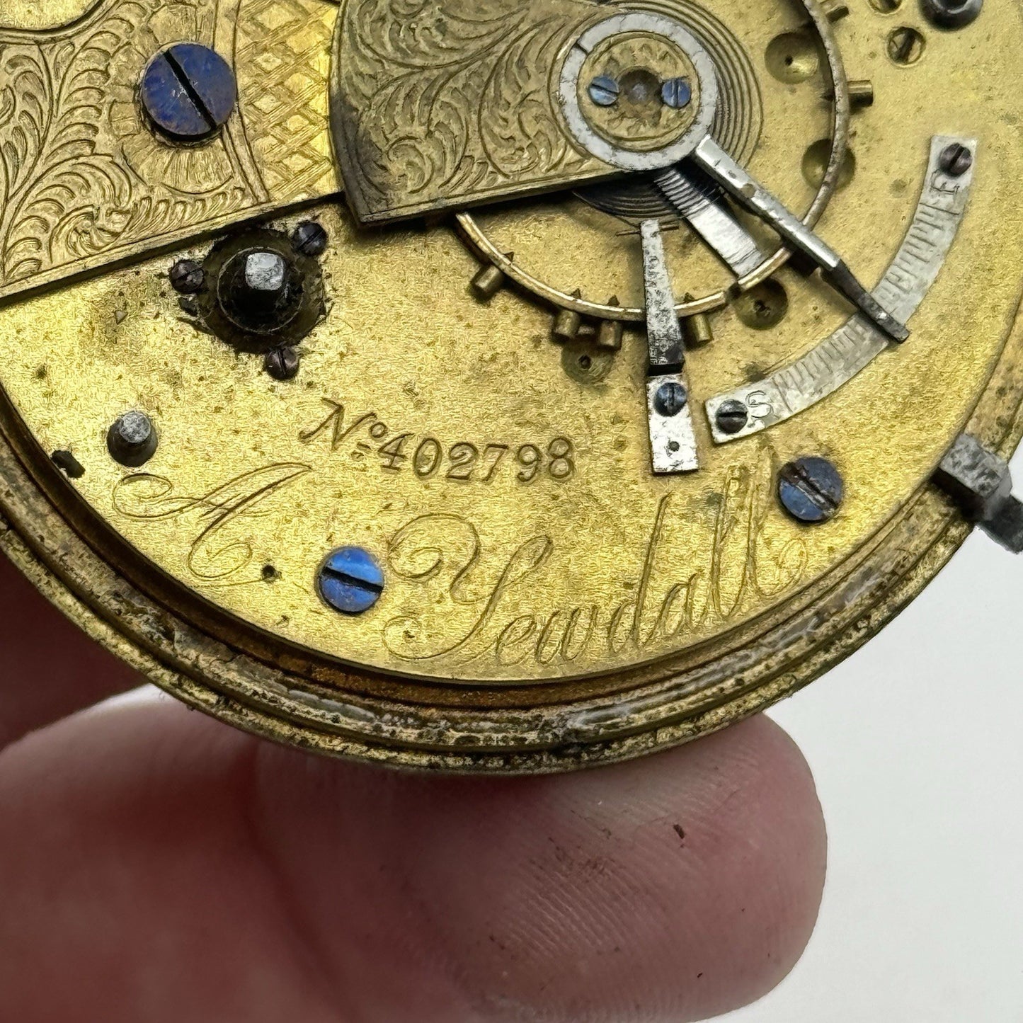 50mm A Yewdall Leeds English Fusee Pocket Watch Movement - Chain Present PARTS