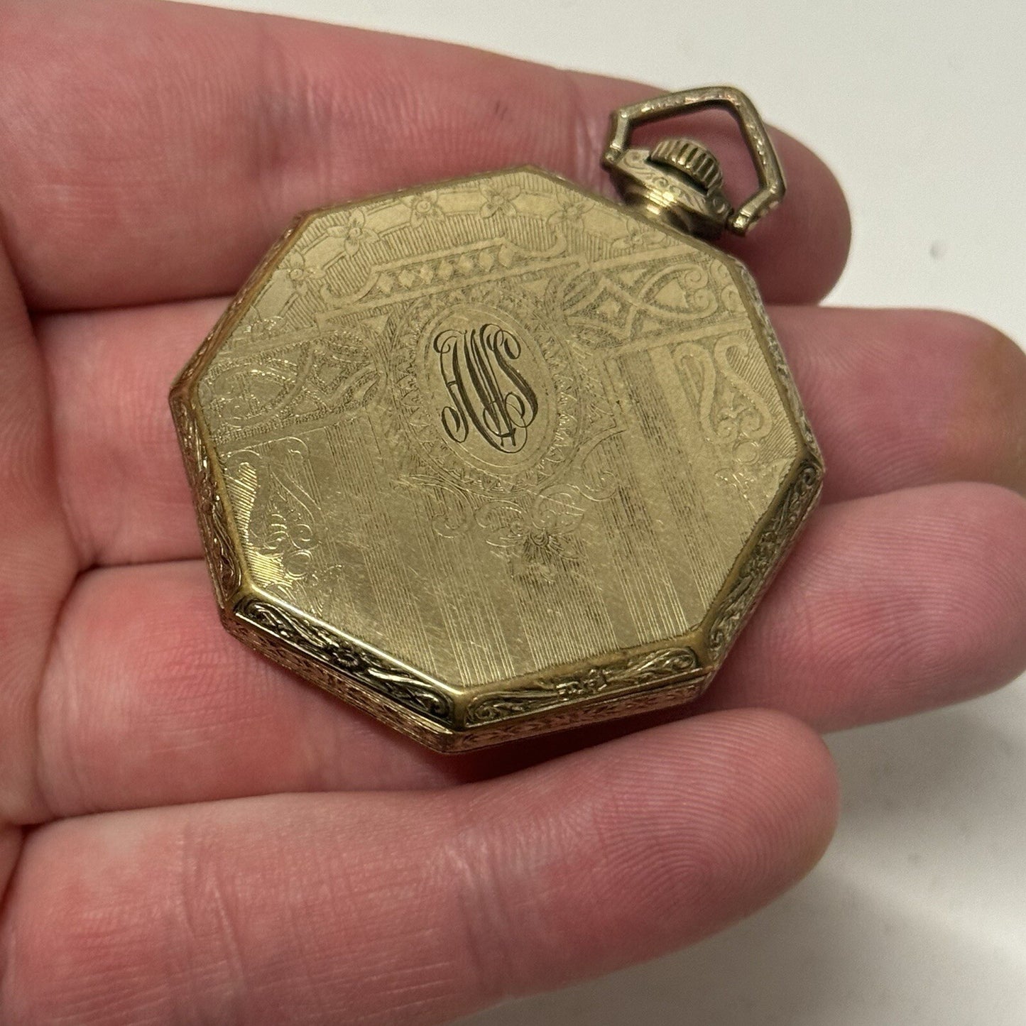 43mm WORKING Vintage Gold Filled York Octagonal Nawco Challenge Pocket Watch