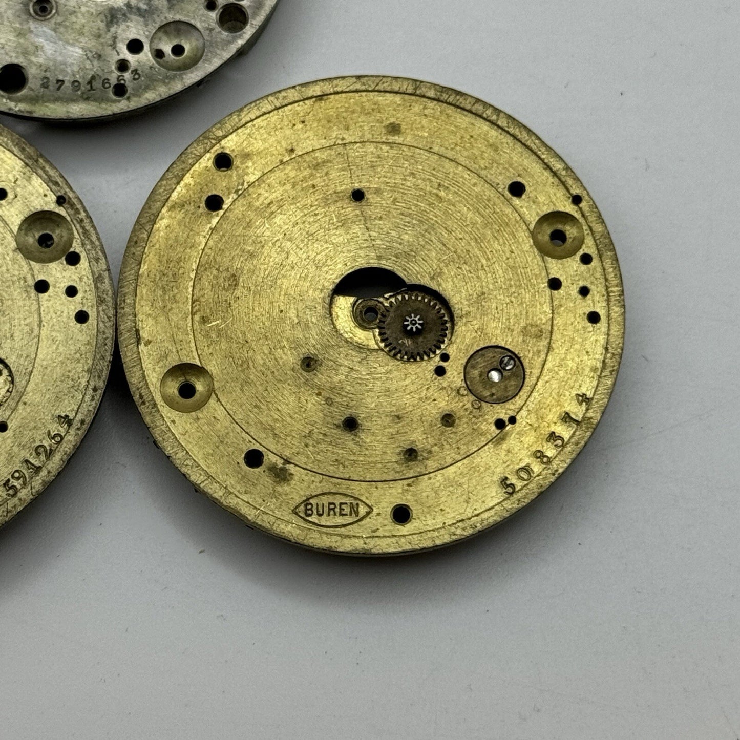 Buren Partial Pocket Watch Movement X 5 Job Lot Parts Repair Watchmakers Spares