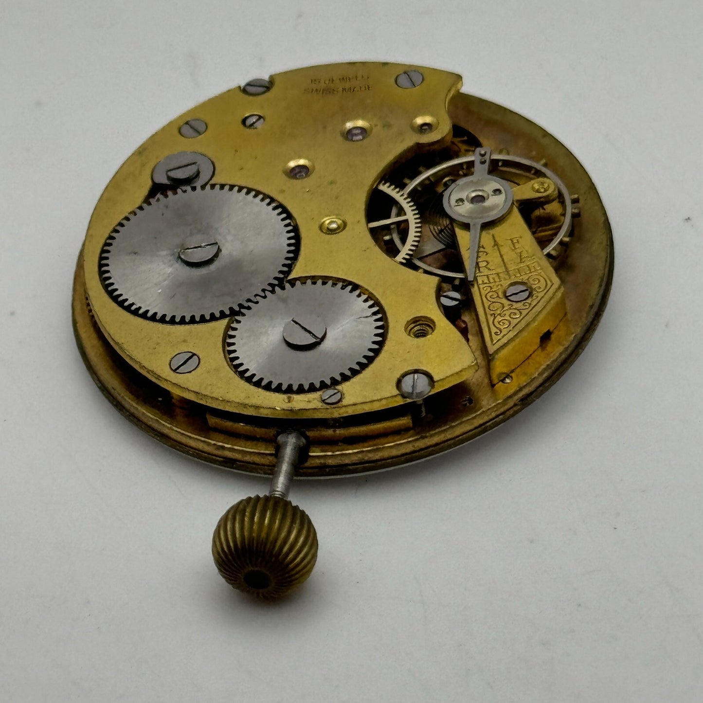 42.9mm Open Face Balance Intact Swiss 15 Jewels Pocket Watch Movement PARTS
