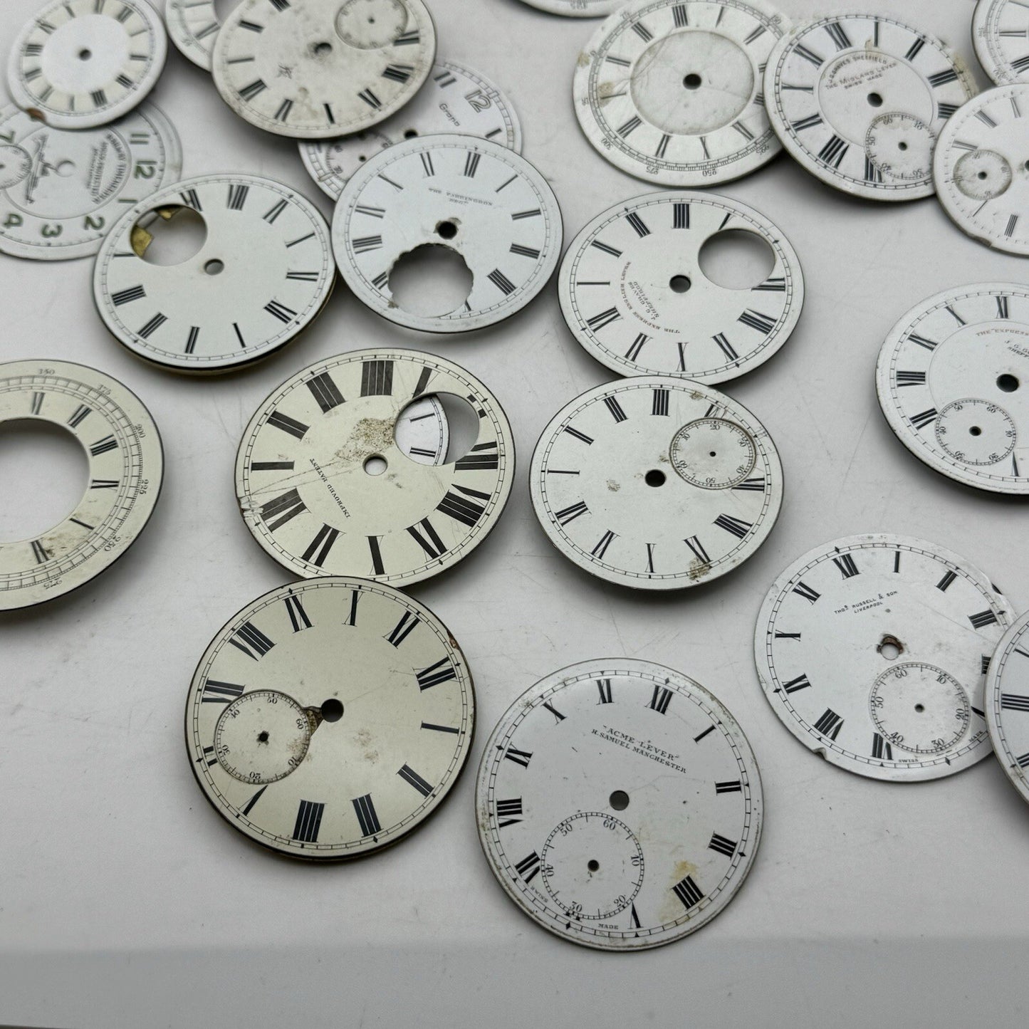 Large Job Lot Of 30- 40 X Pocket Watch Dials Only Spares / Repairs Watchmakers