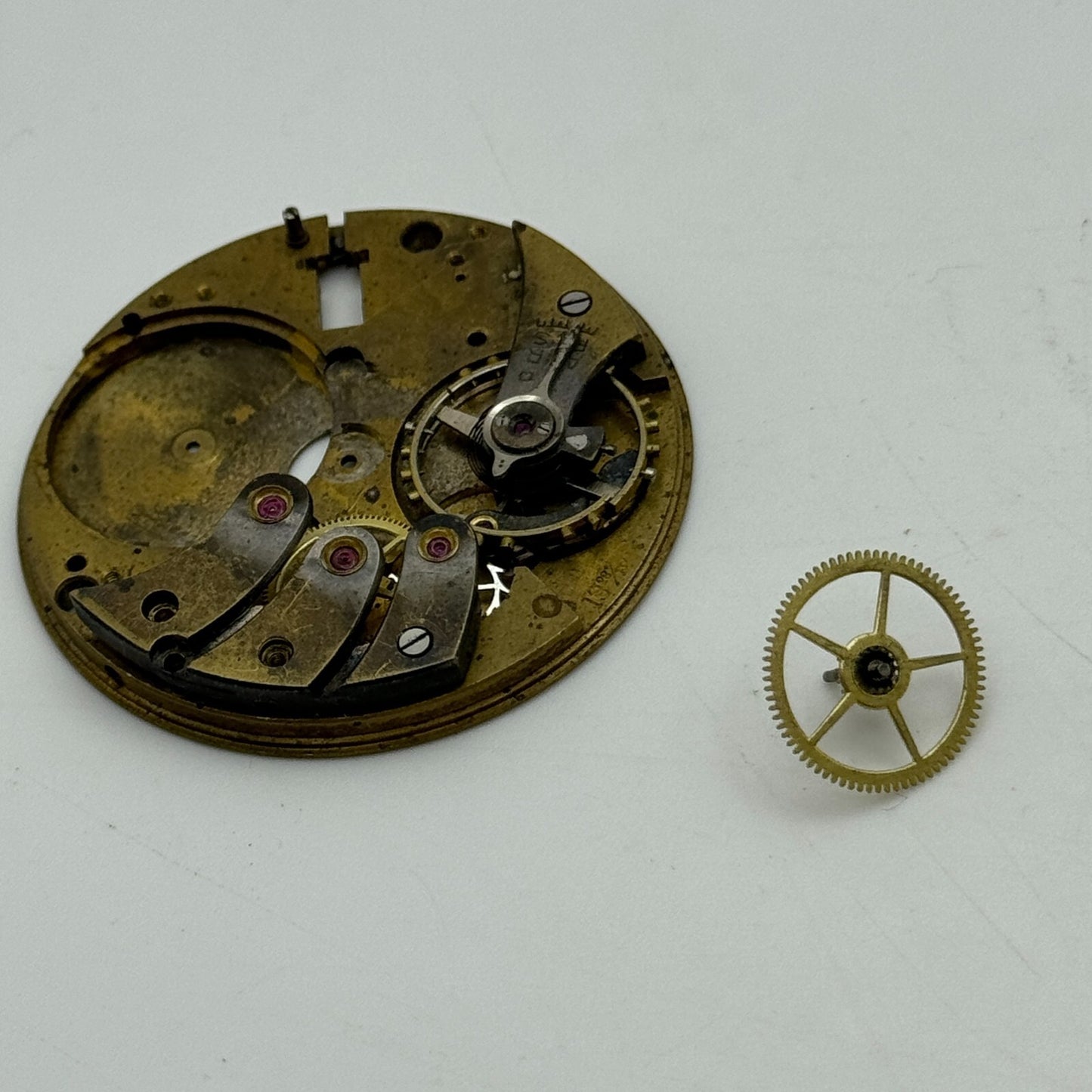 42.9mm Buren 19 28/12 Balance Intact Partial Pocket Watch Movement PARTS SPARE