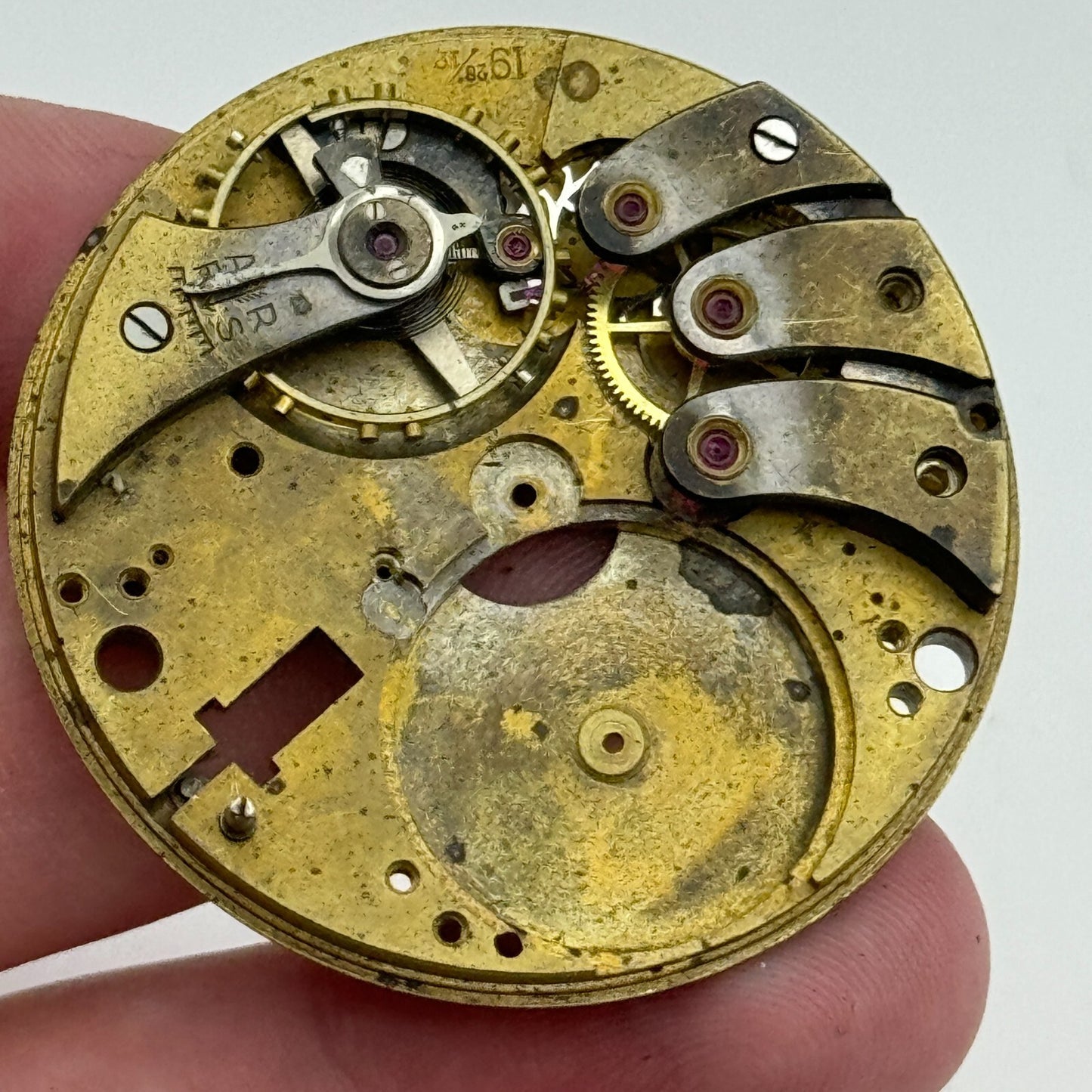 42.9mm Buren 19 28/12 Balance Intact Partial Pocket Watch Movement PARTS SPARE