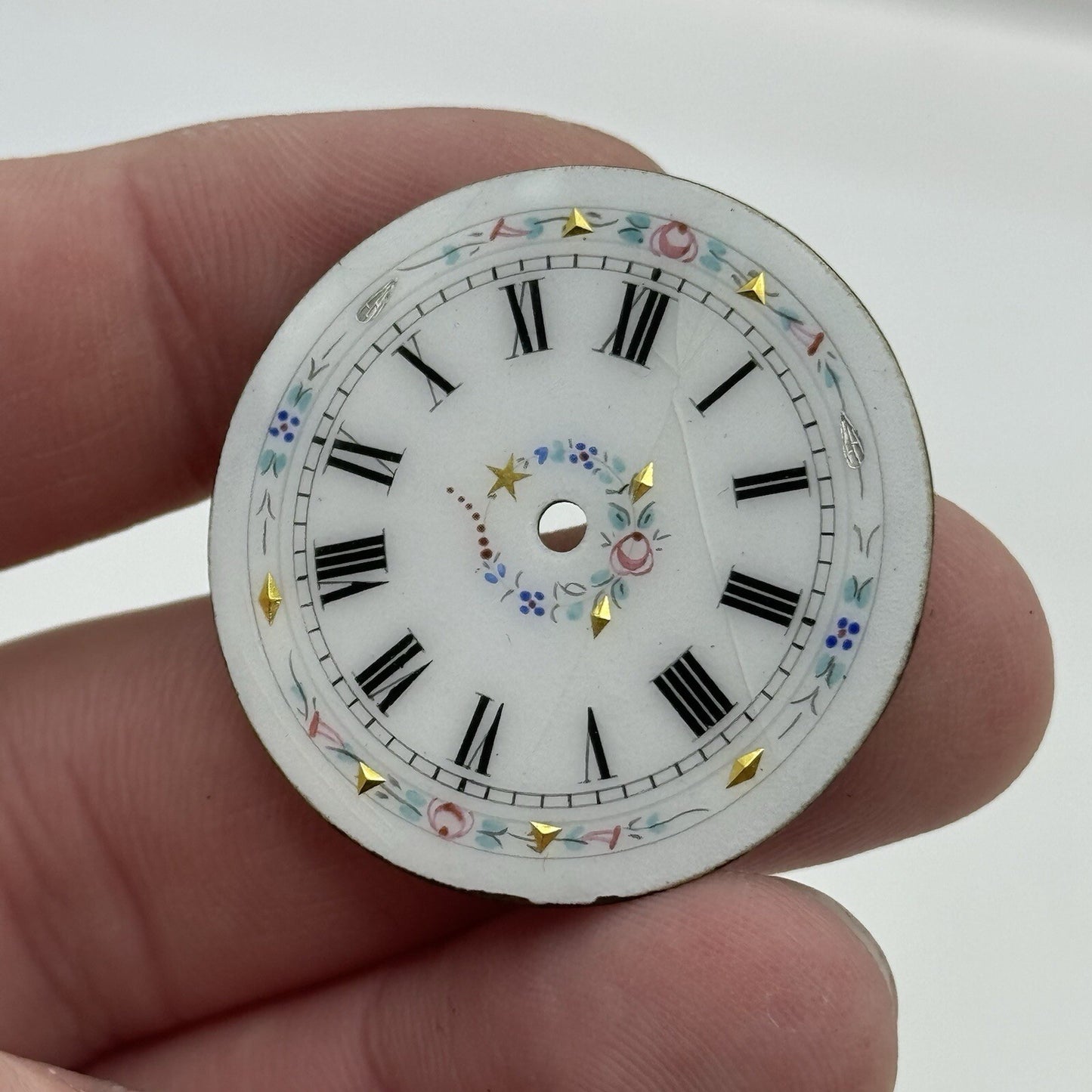 33.9mm Antique Beautiful Porcelain Patterned Pocket Watch Dial Spares Parts
