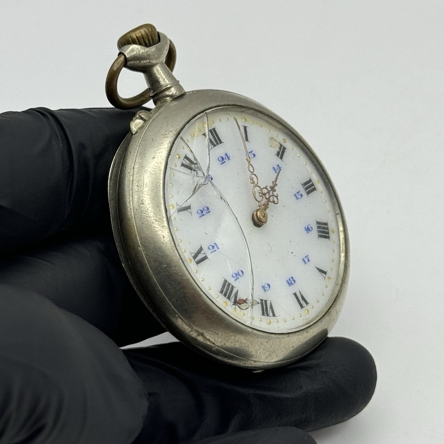 50mm Runs But Stops Antique Art Deco Case Pin Set Argentan Quality Pocket Watch