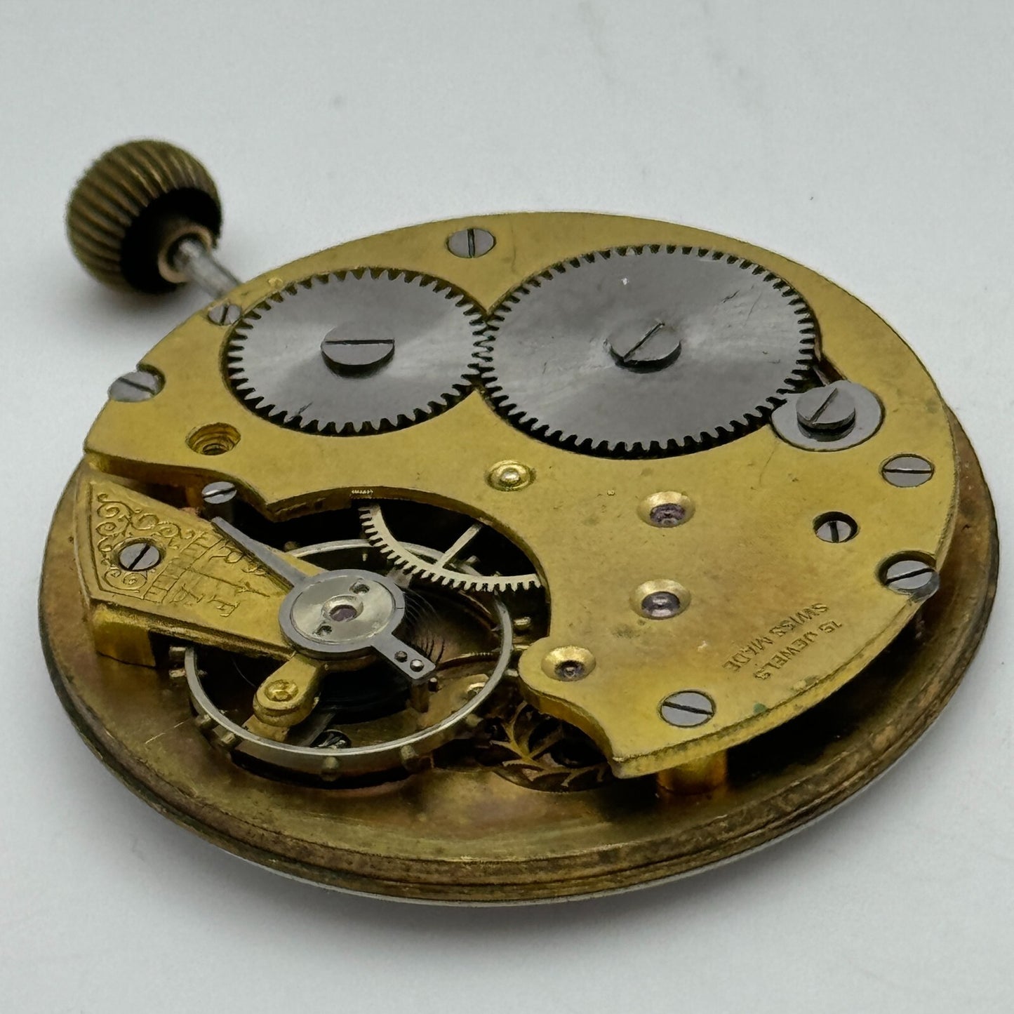 42.9mm Open Face Balance Intact Swiss 15 Jewels Pocket Watch Movement PARTS