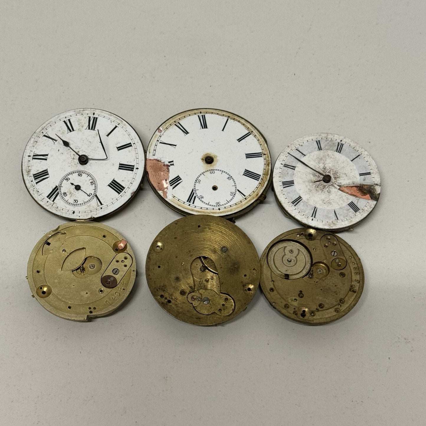 6 x Antique Manual Wind Pocket Watch Movements Parts Repair Bundle Job Lot