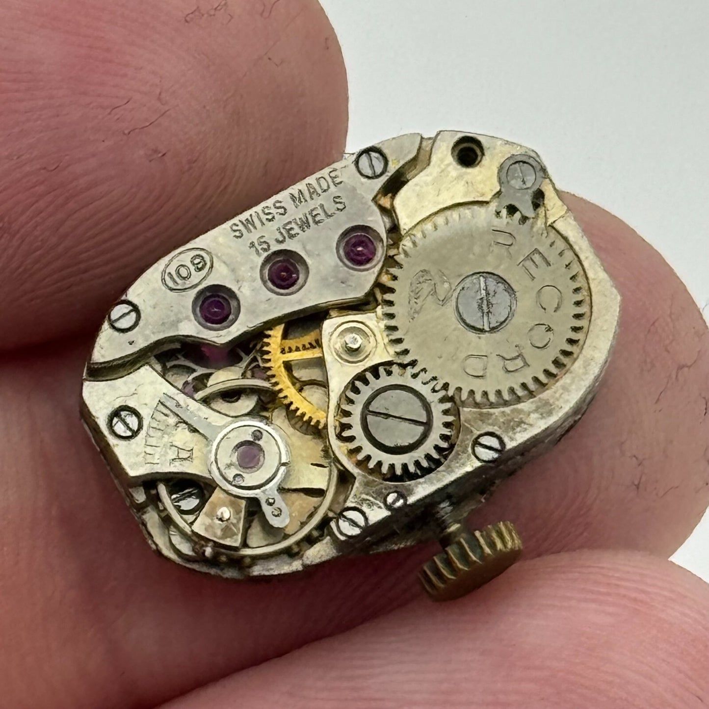 12.8mm Running Record Cal 109 Manual Wind 15 Jewels Swiss Watch Movement PARTS