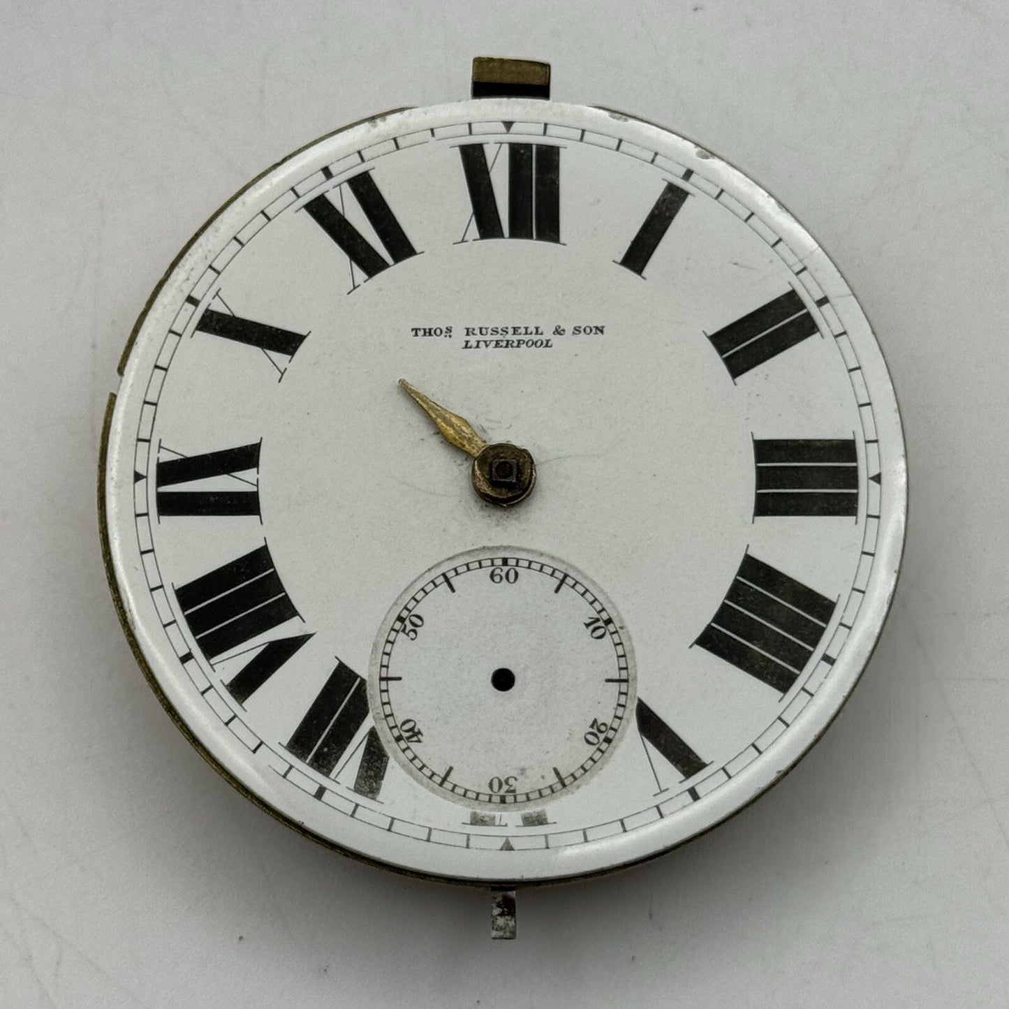 50mm Antique Thomas Russell & Son English Lever Pocket Watch Movement FOR PARTS