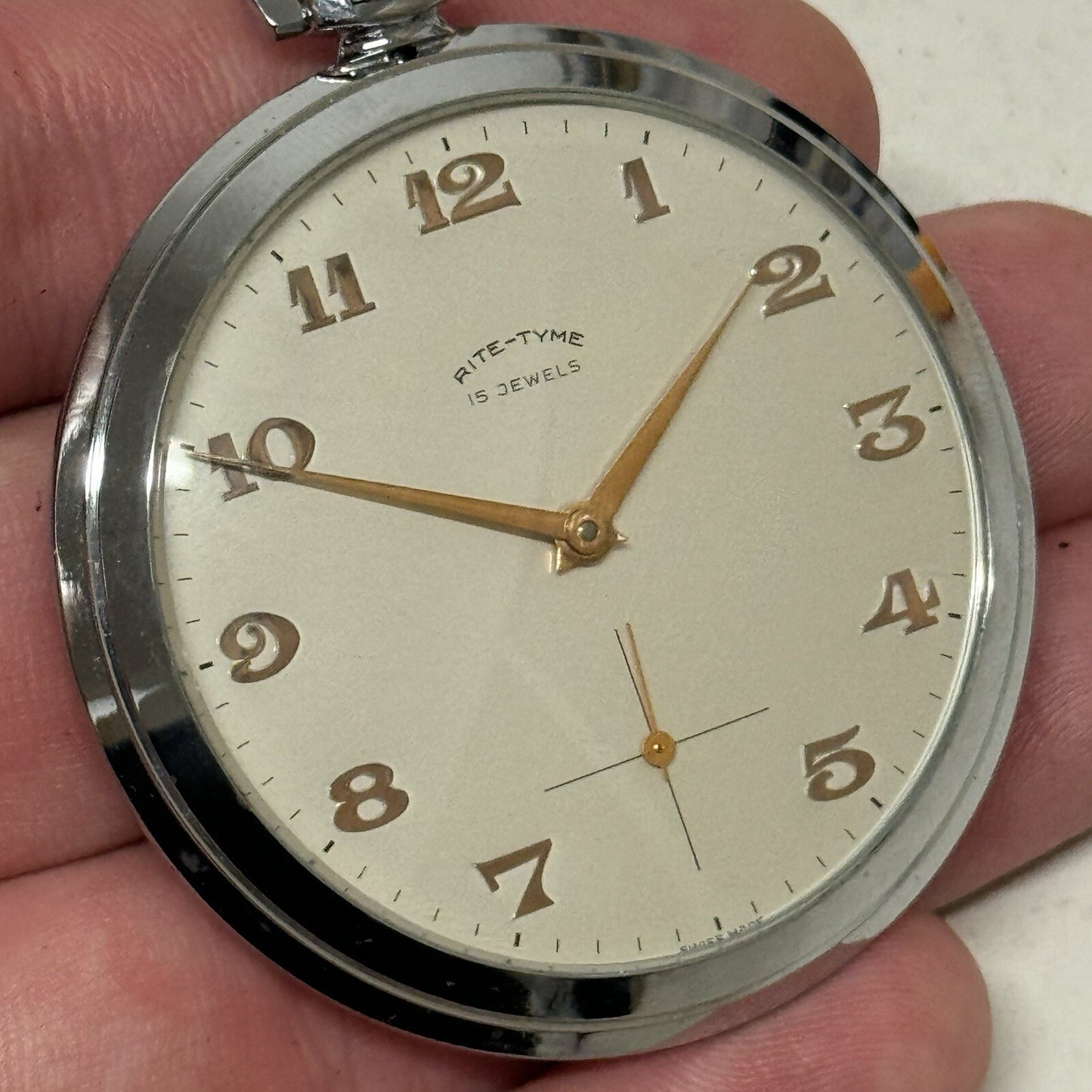 49mm Vintage NEW OLD STOCK Rite - Tyme Open Face Subdial Pocket Watch TO SERVICE