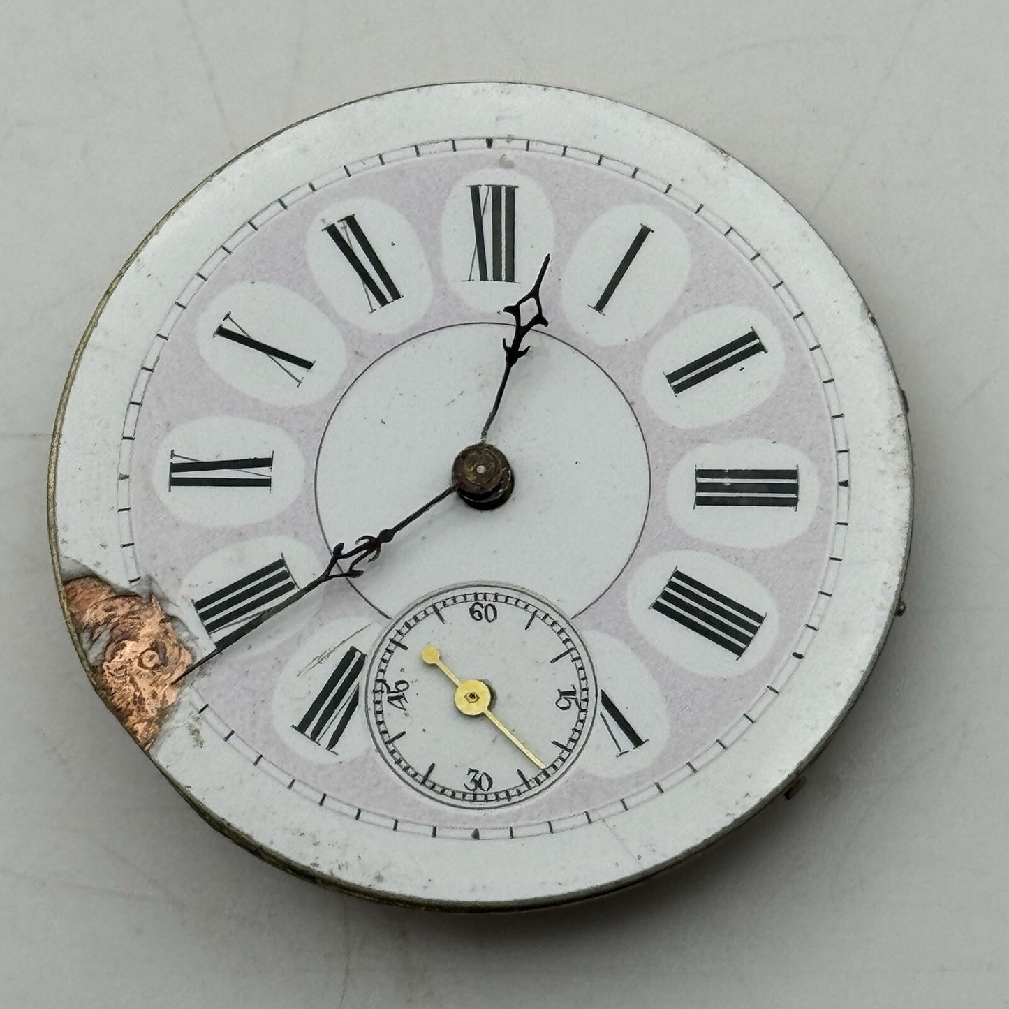 40.8mm Antique Key Wound Beautiful Dial Pocket Watch Movement FOR PARTS