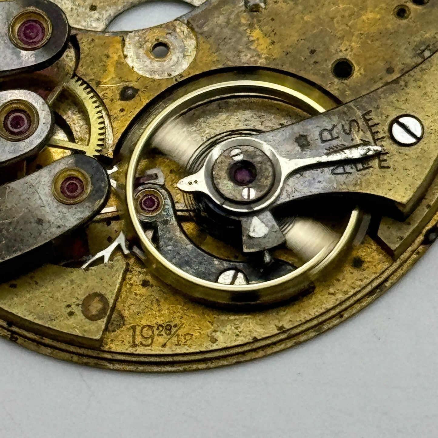 42.9mm Buren 19 28/12 Balance Intact Partial Pocket Watch Movement PARTS SPARE
