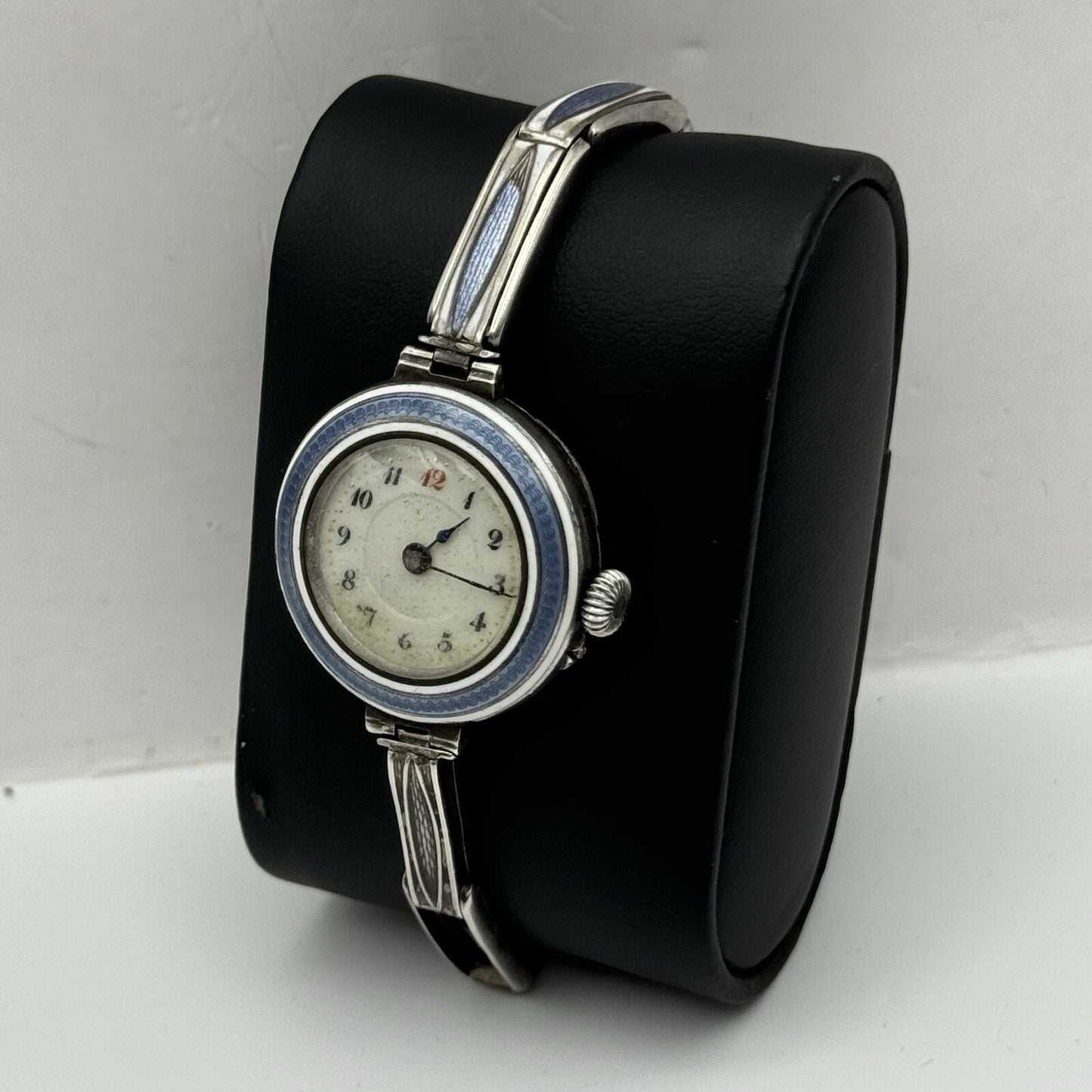 Pin Set Vintage Blue Enamel Sterling Silver 925 Ladies Trench Watch TO RESTORE