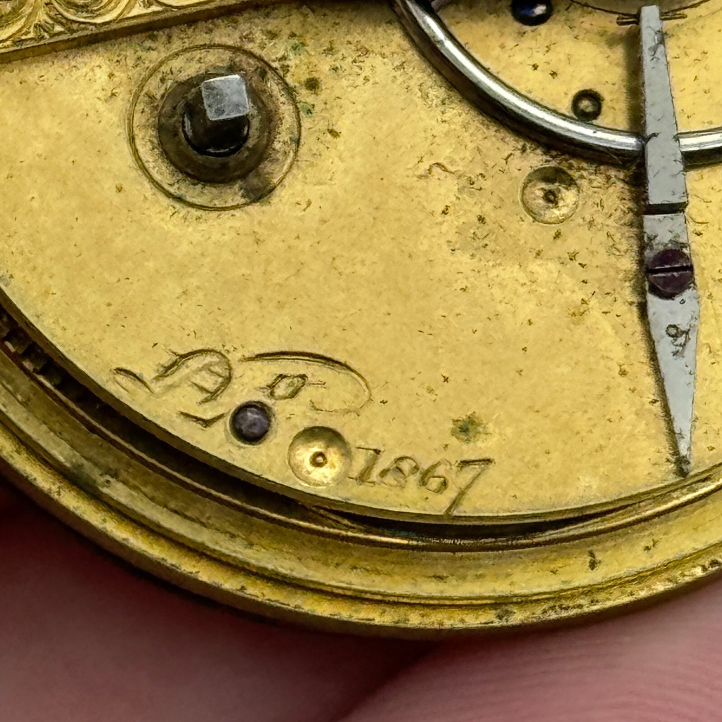 44.3mm Antique Unidentified Fusee Balance Intact Pocket Watch Movement PARTS
