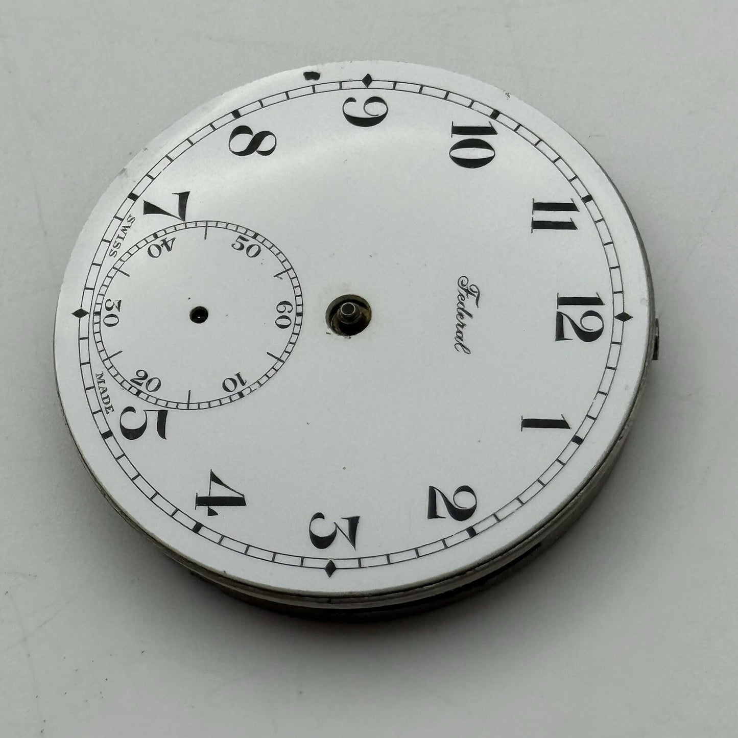 42.9mm Manual Wind Federal Porcelain Dial Pocket Watch Movement FOR PARTS