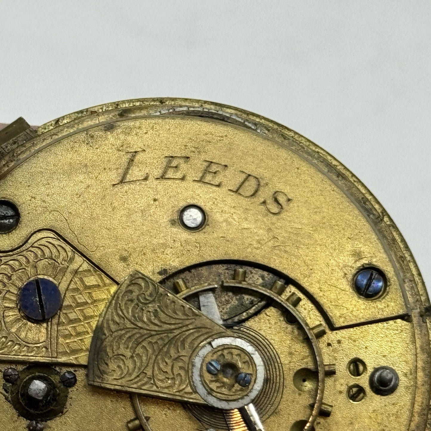 50mm A Yewdall Leeds English Fusee Pocket Watch Movement - Chain Present PARTS