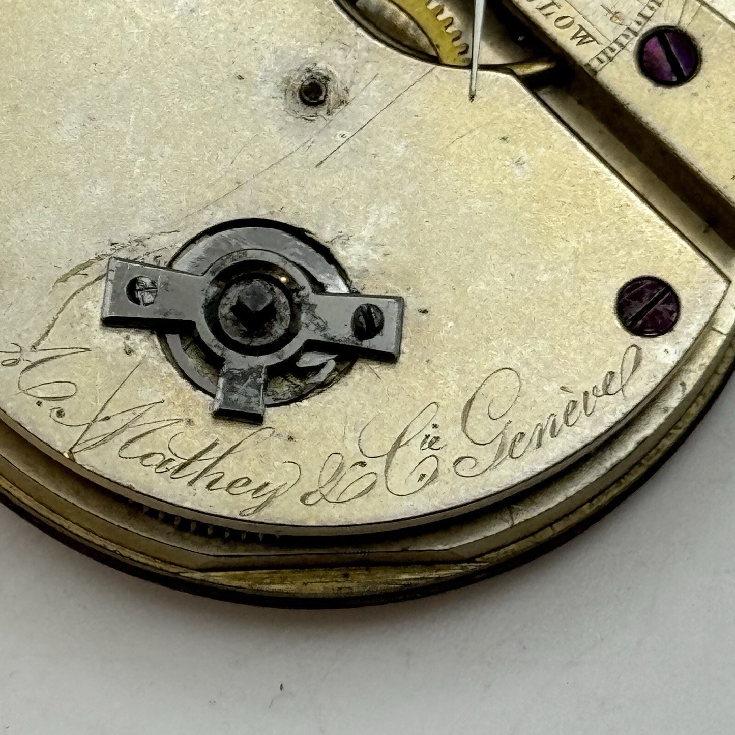 41mm A Mathey & Cie Geneve Pocket Watch Movement Dial FOR PARTS Restoration