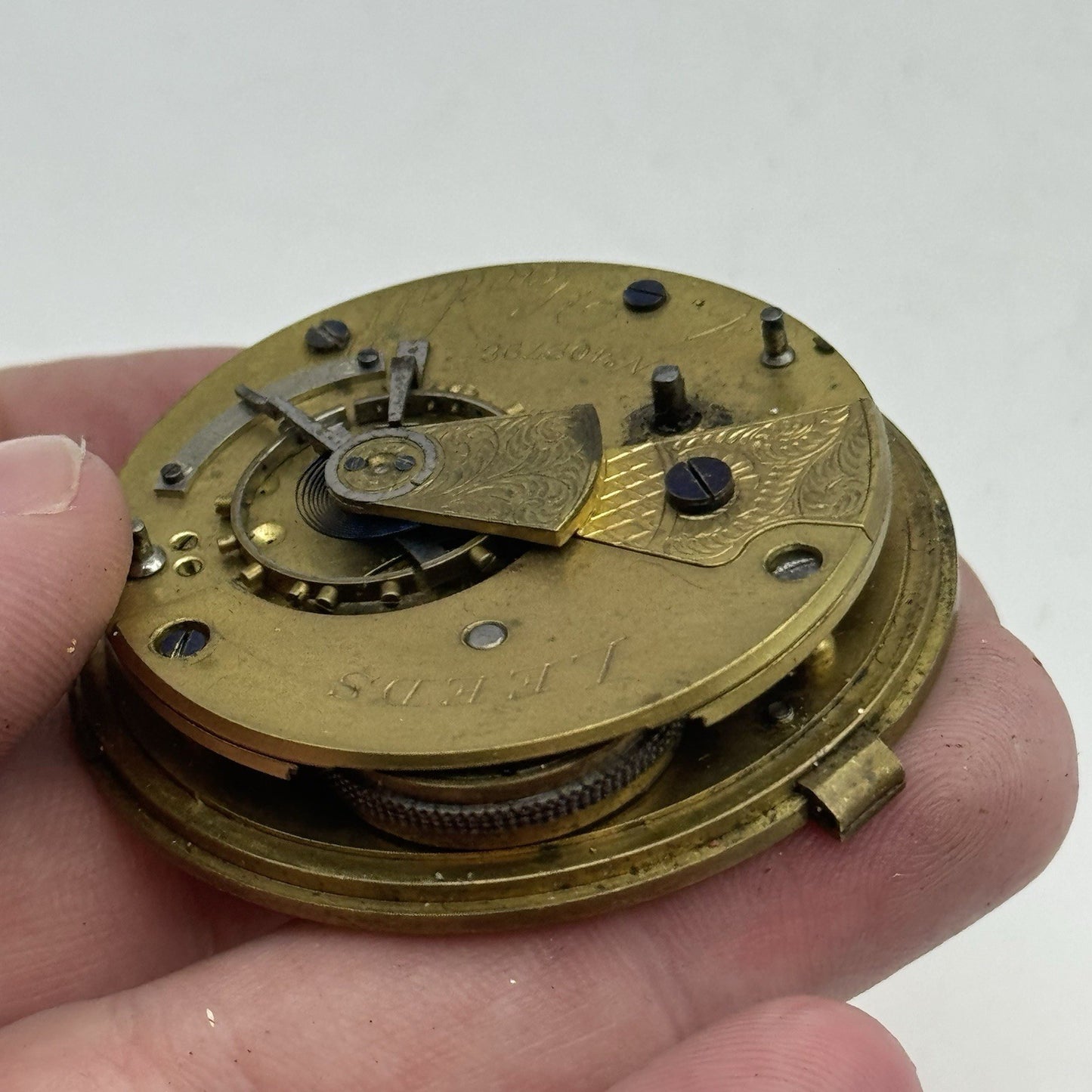 50mm A Yewdall Leeds English Fusee Pocket Watch Movement - Chain Present PARTS