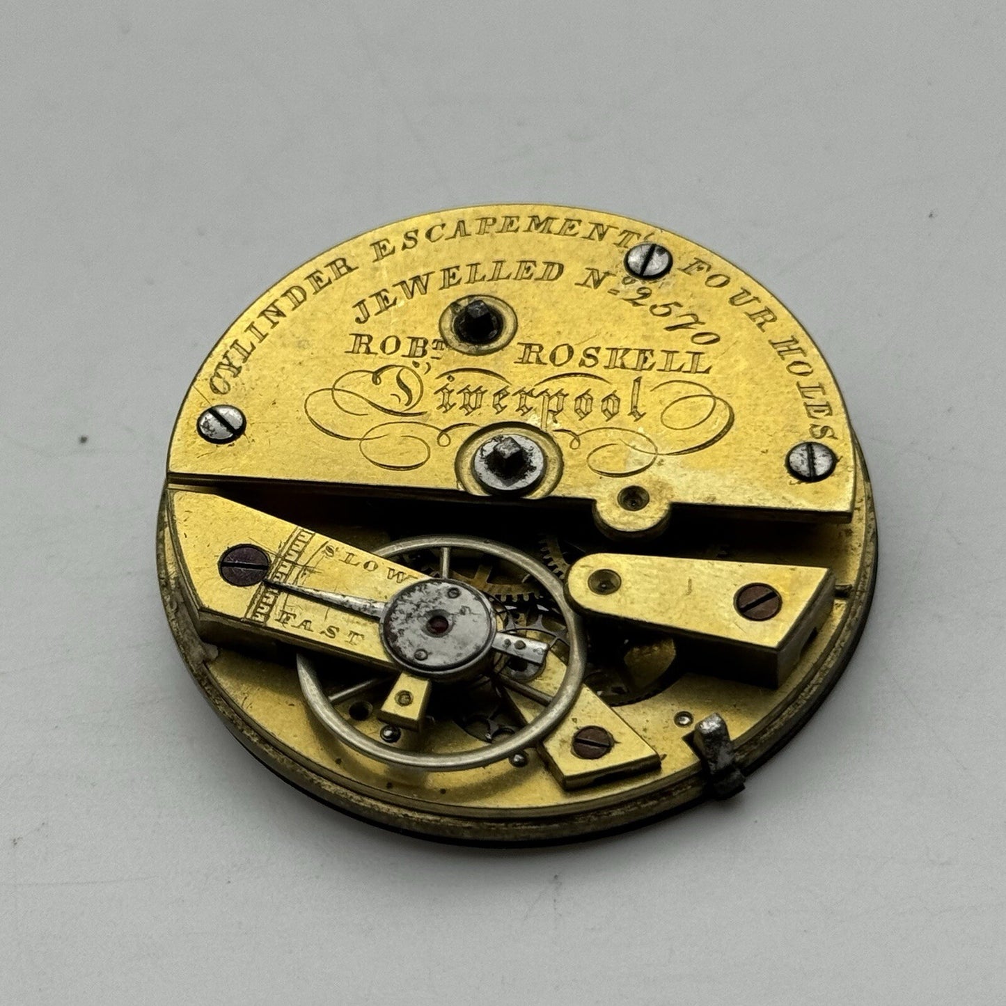 Robert Roskell Liverpool Cylinder Escapement Four Holes Pocket Watch Movement