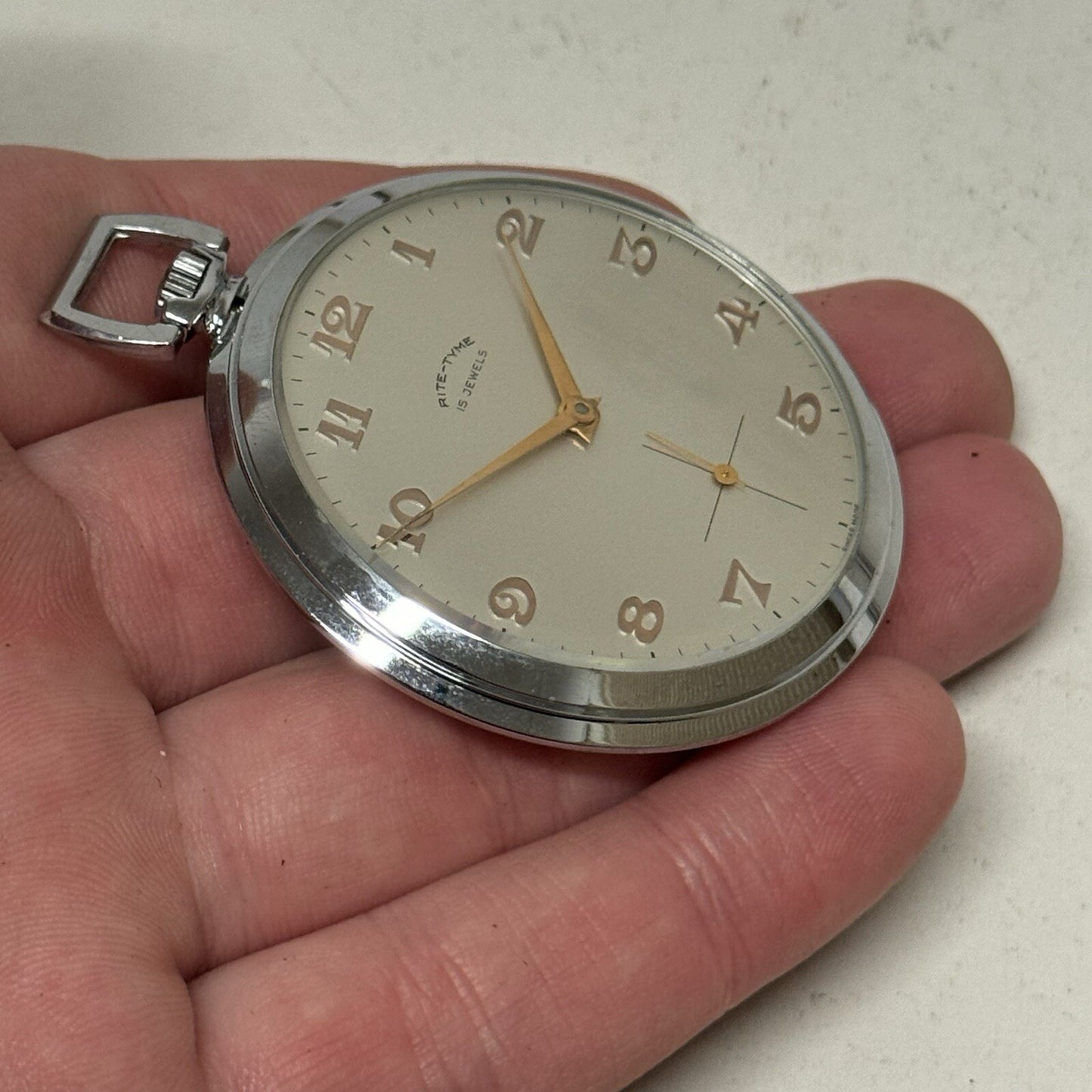 49mm Vintage NEW OLD STOCK Rite - Tyme Open Face Subdial Pocket Watch TO SERVICE