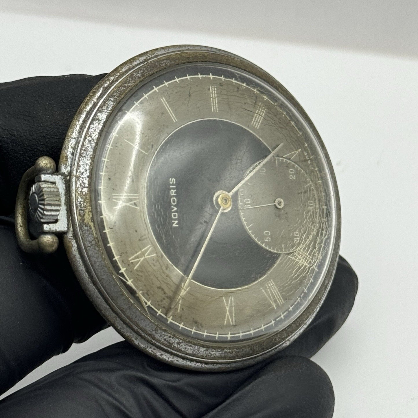 50mm Art Deco Novoris Cal 132 Black Dial + Sub Dial Roman Numerals Parts Repair