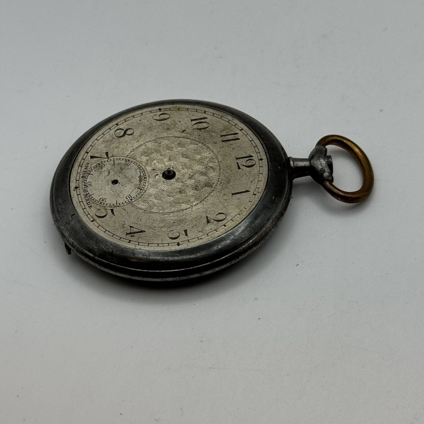 50mm Vintage Gun Metal Grey Mystery Nice Movement Pocket Watch FOR PARTS