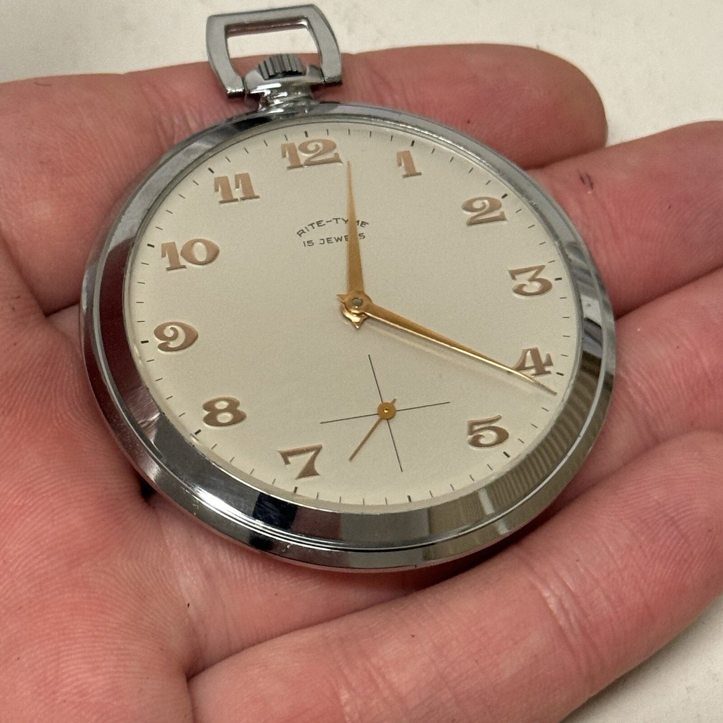 49mm Vintage NEW OLD STOCK Rite - Tyme Open Face Subdial Pocket Watch TO SERVICE