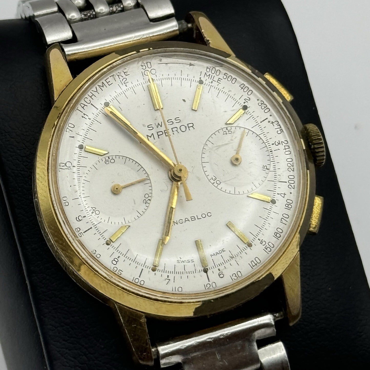 Vintage Swiss Emperor Valjoux 7730 Chronograph Watch Ollech & Wajs TO RESTORE