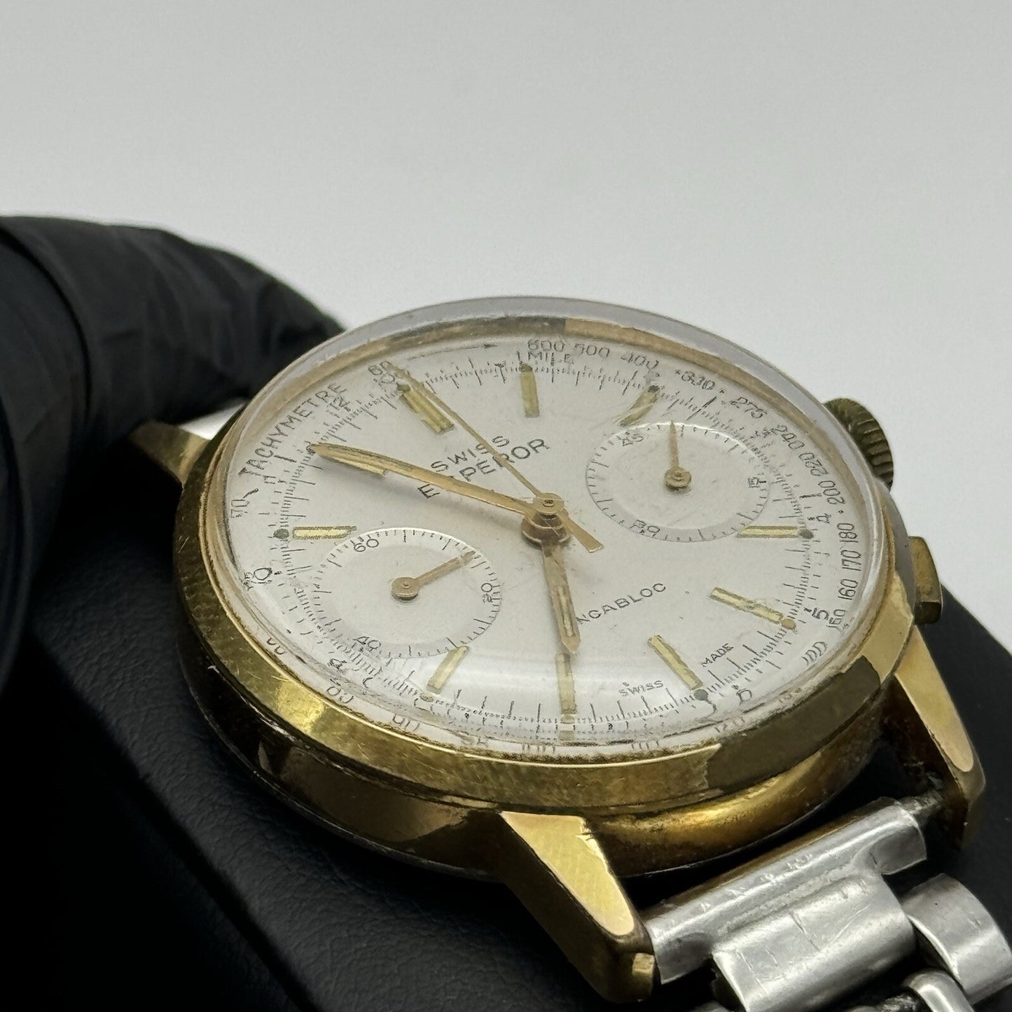 Vintage Swiss Emperor Valjoux 7730 Chronograph Watch Ollech & Wajs TO RESTORE