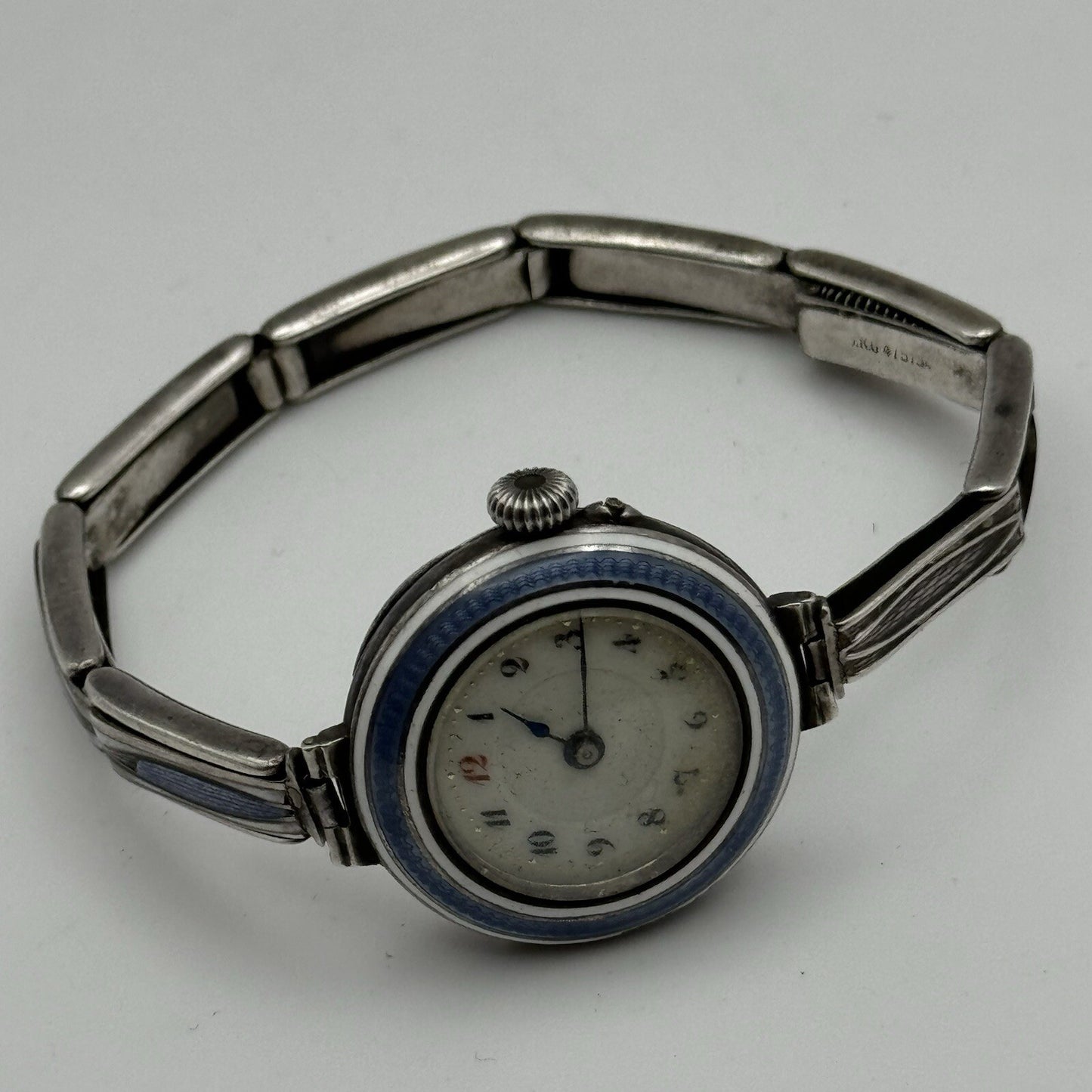 Pin Set Vintage Blue Enamel Sterling Silver 925 Ladies Trench Watch TO RESTORE