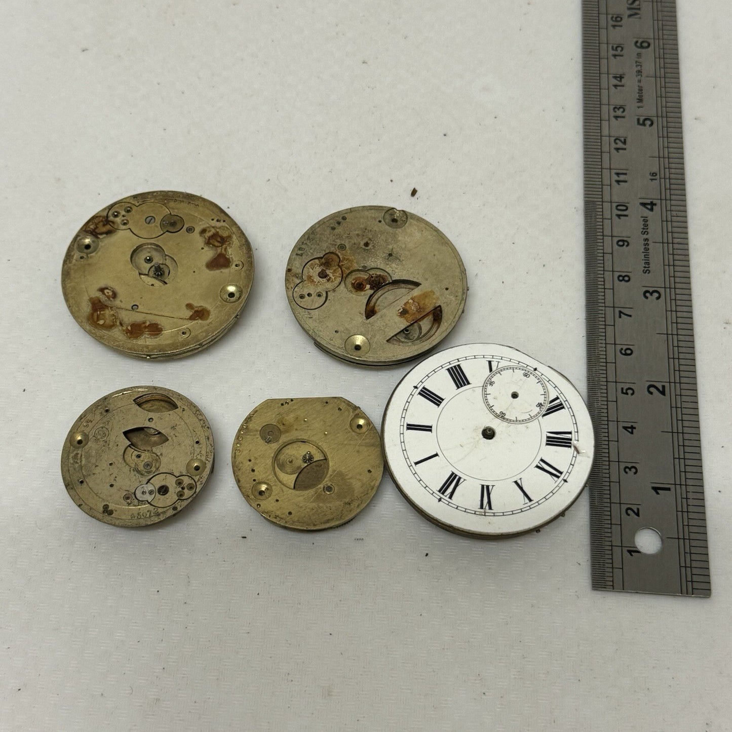 5 X Antique Key Wound Pocket Watch Movements Parts Repair Watchmakers Job Lot