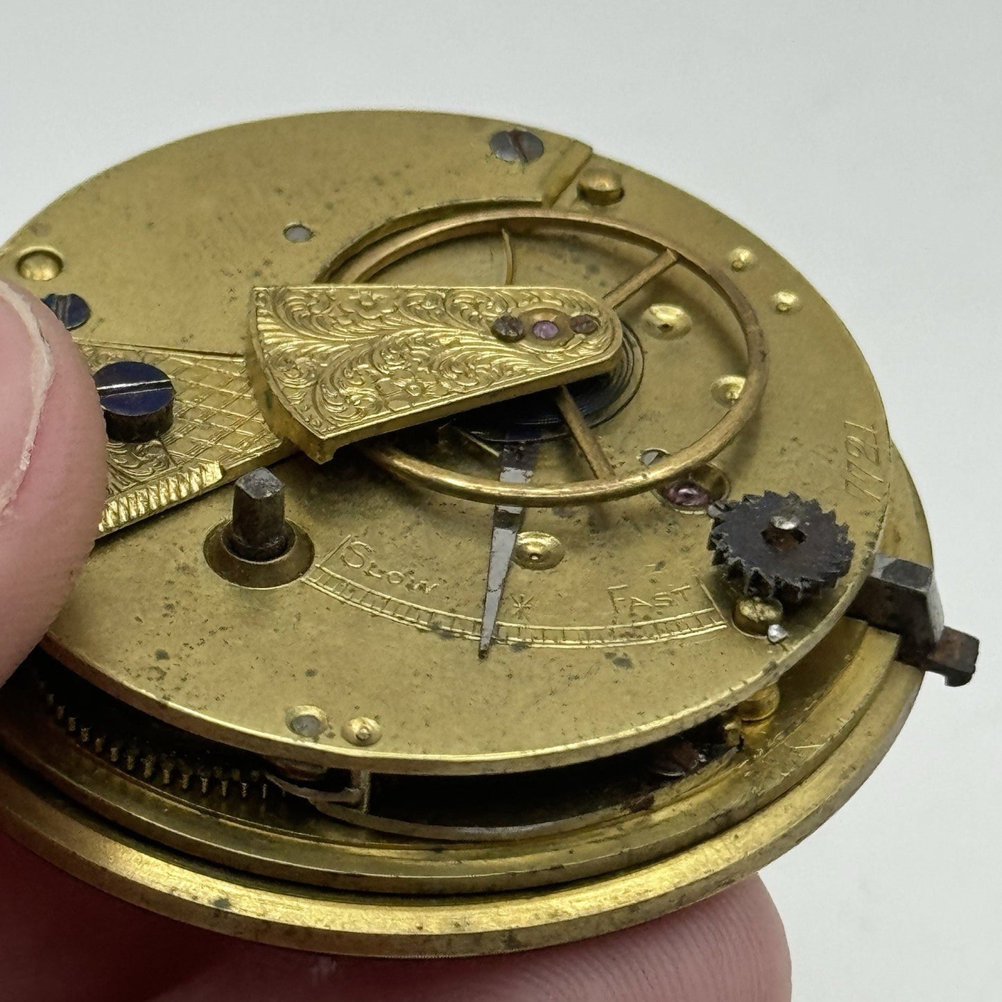 45.5mm Antique Unidentified Fusee Pocket Watch Movement - PARTS REPAIR SPARES
