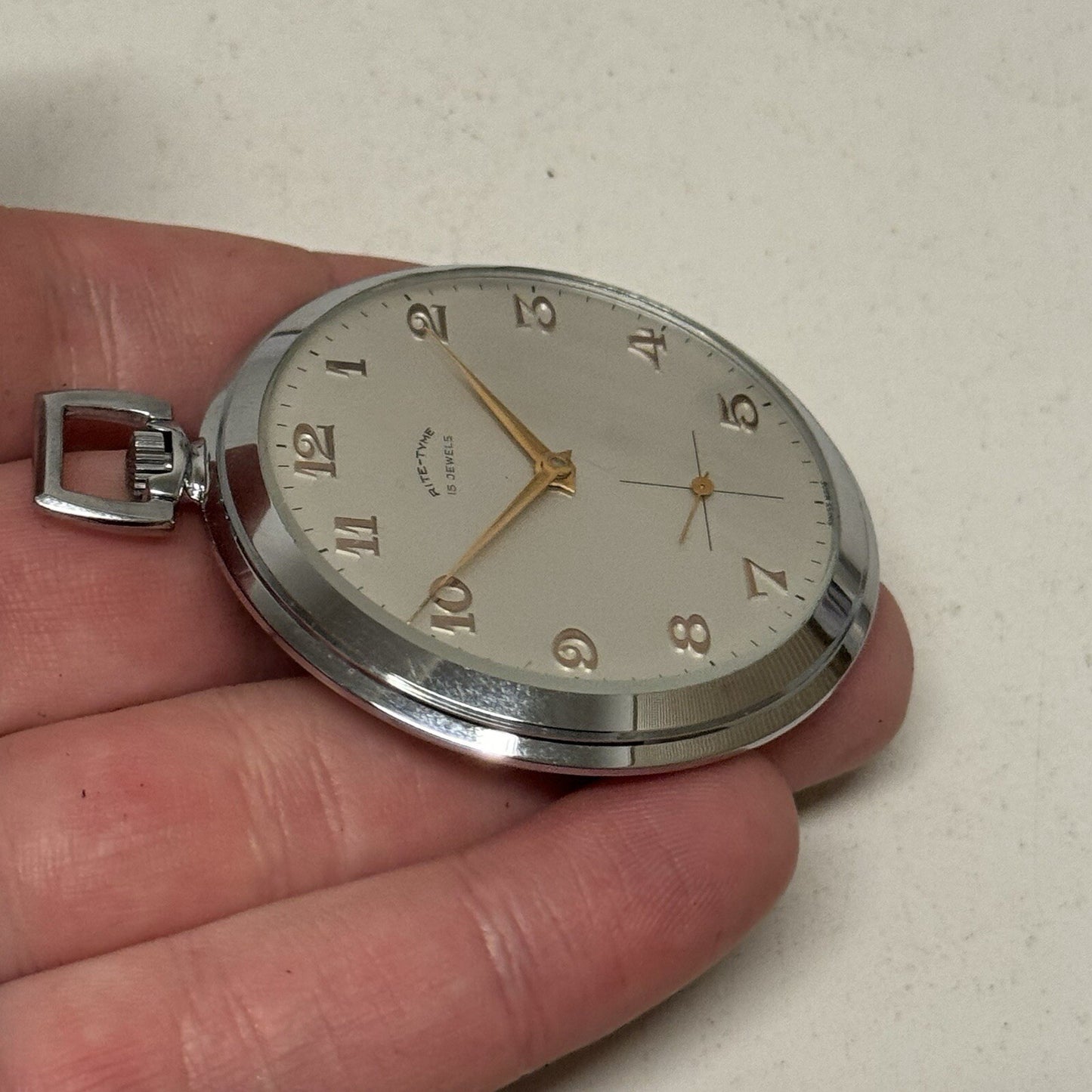49mm Vintage NEW OLD STOCK Rite - Tyme Open Face Subdial Pocket Watch TO SERVICE