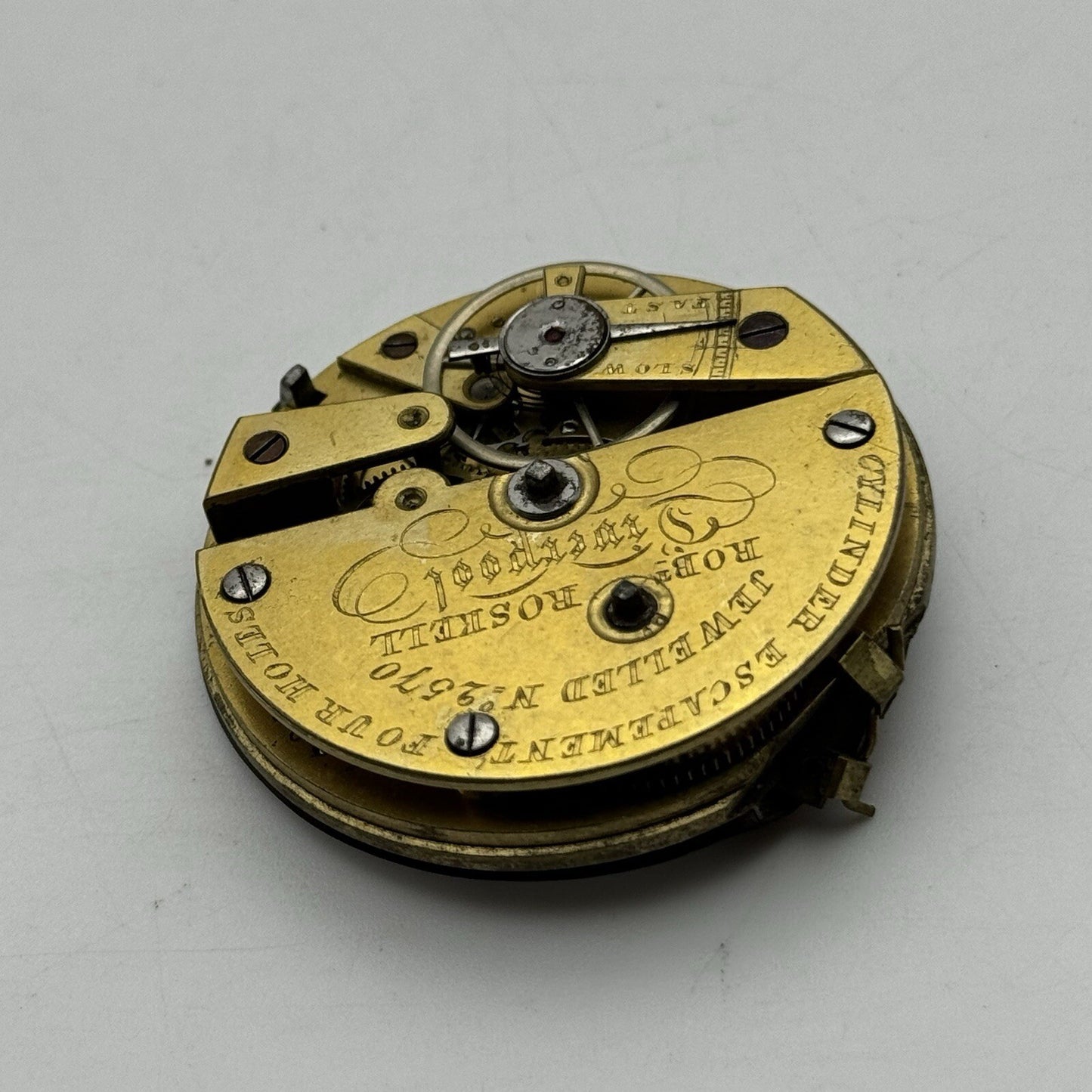 Robert Roskell Liverpool Cylinder Escapement Four Holes Pocket Watch Movement