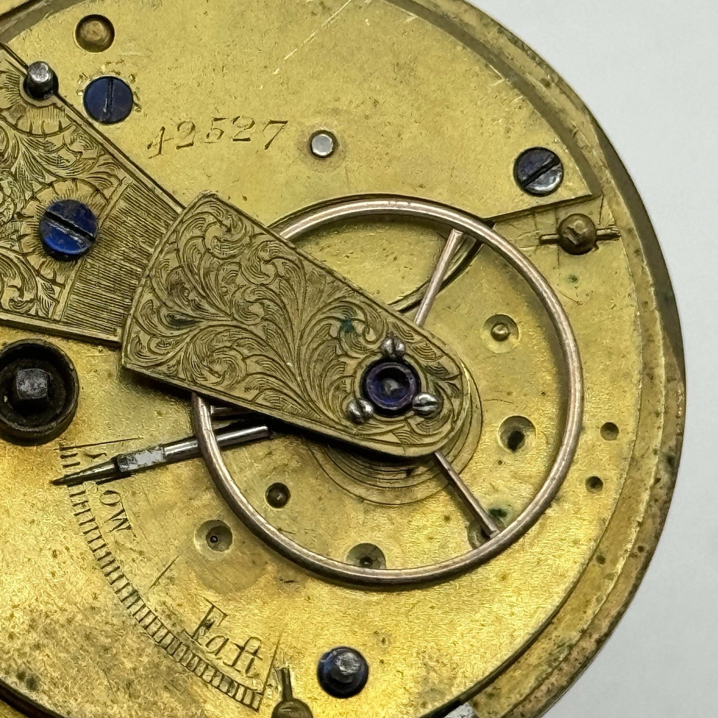 41.8mm Antique Unidentified English Fusee Pocket Watch Movement - PARTS REPAIR